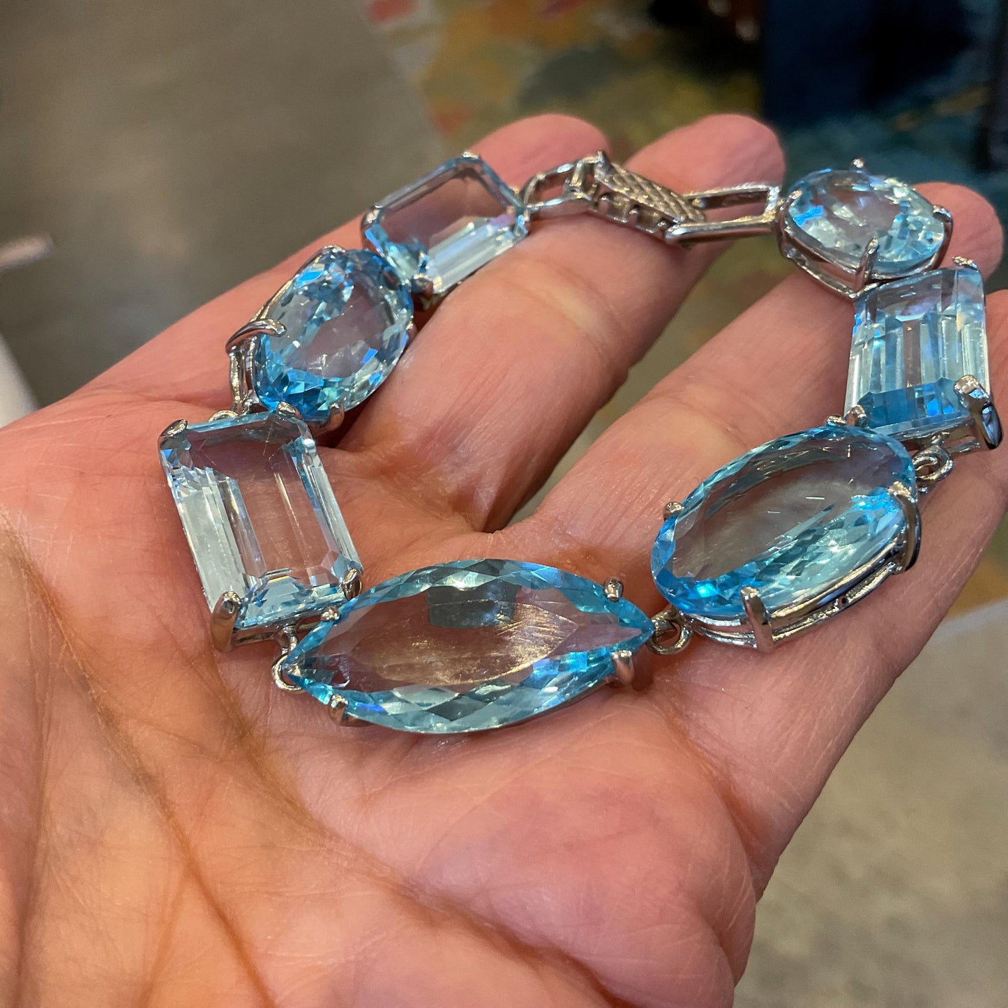 Sterling Silver swiss Blue topaz tennis wide bracelet Colors Of Etnika