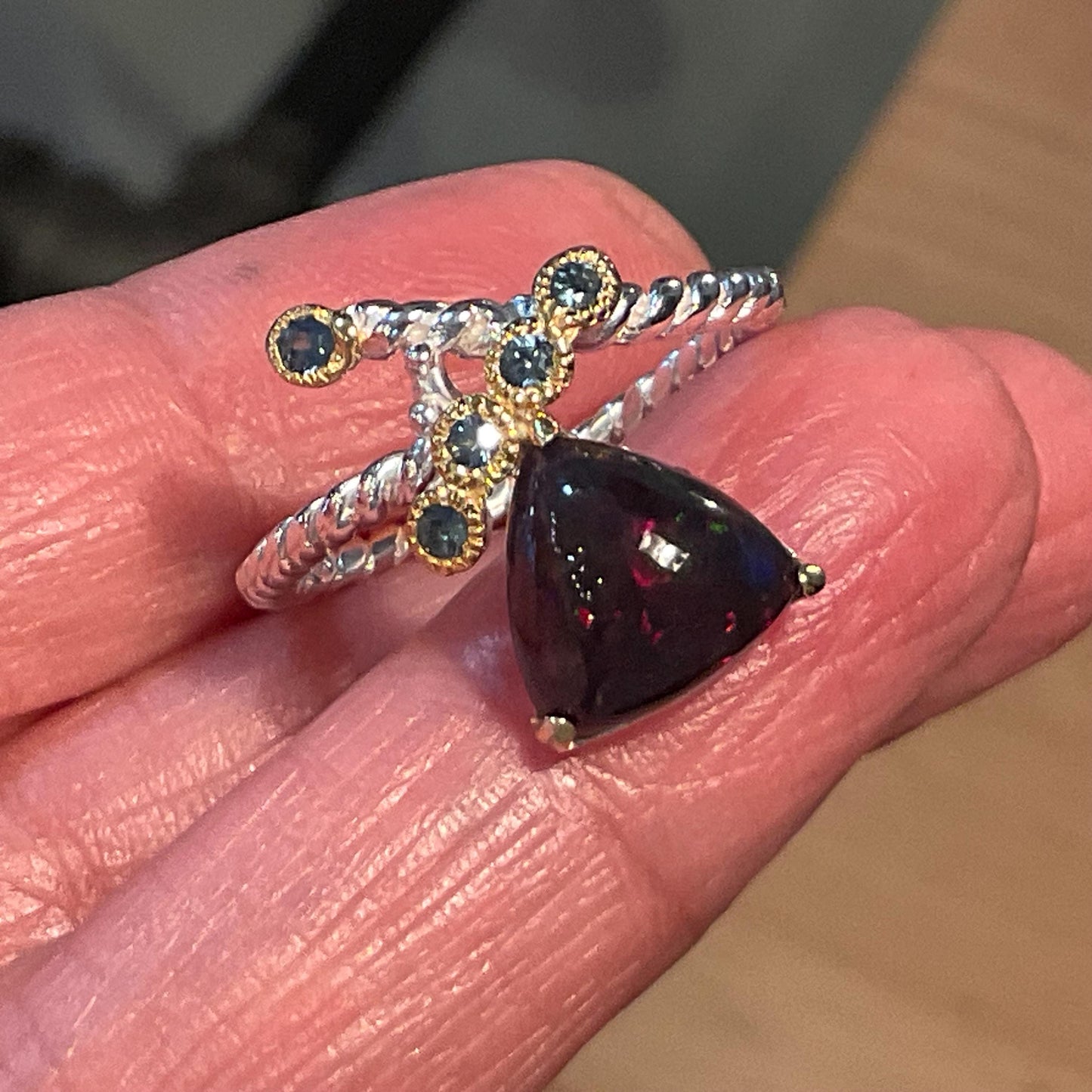 sterling silver Natural black red mesmerizing Fire Opal ring 8.5