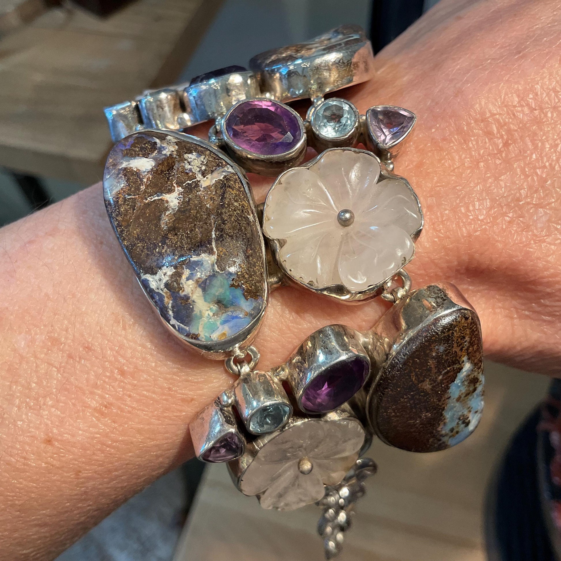 sterling silver boulder Opal blue topaz amethyst quartz bracelet Colors Of Etnika