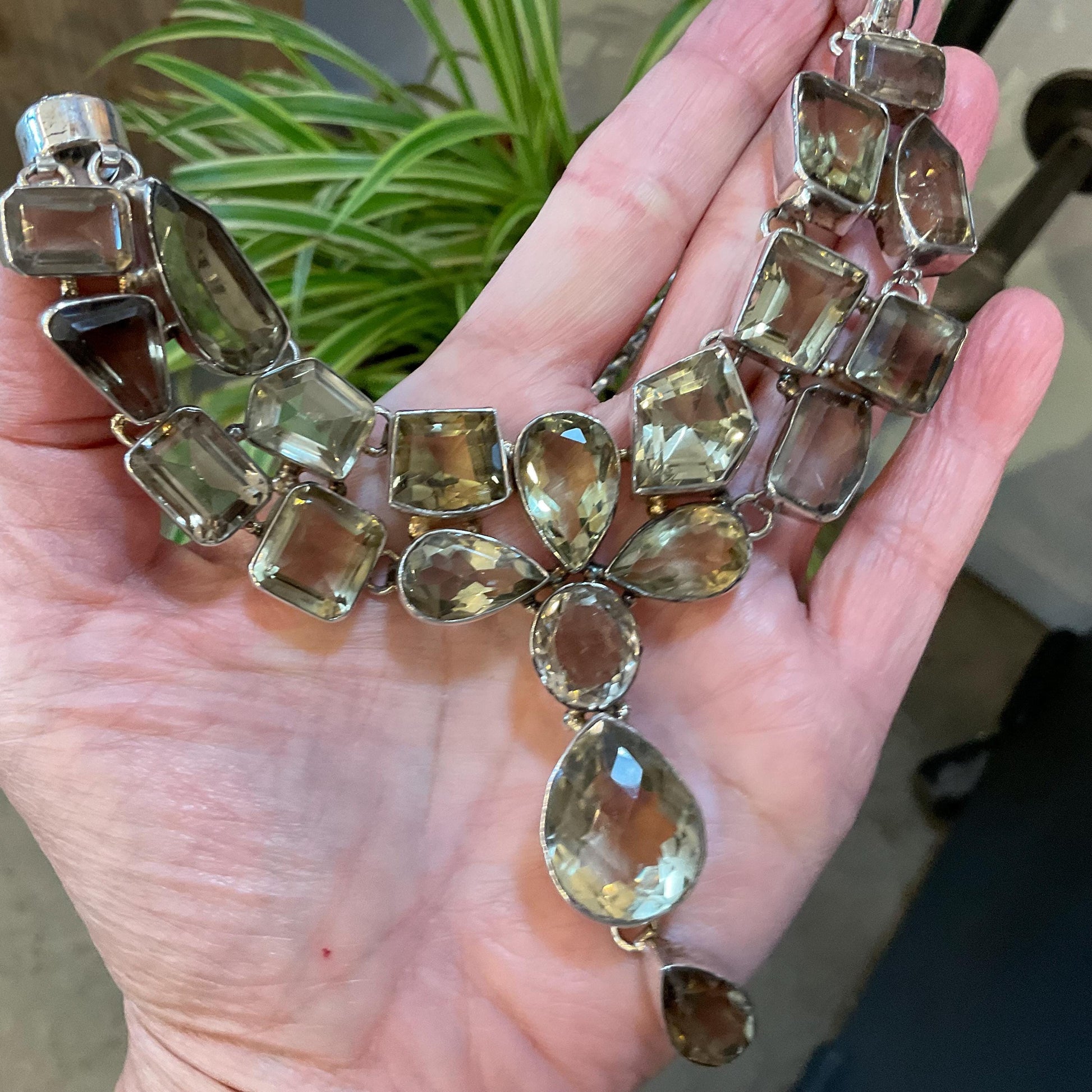 Sterling silver natural Smokey lemon quartz statement necklace Colors Of Etnika