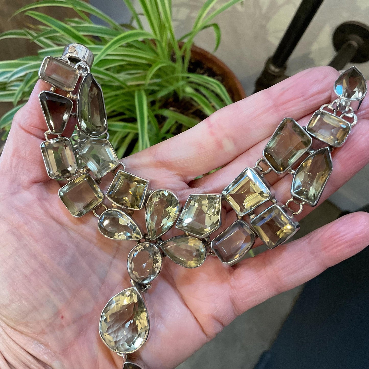 Sterling silver natural Smokey lemon quartz statement necklace Colors Of Etnika