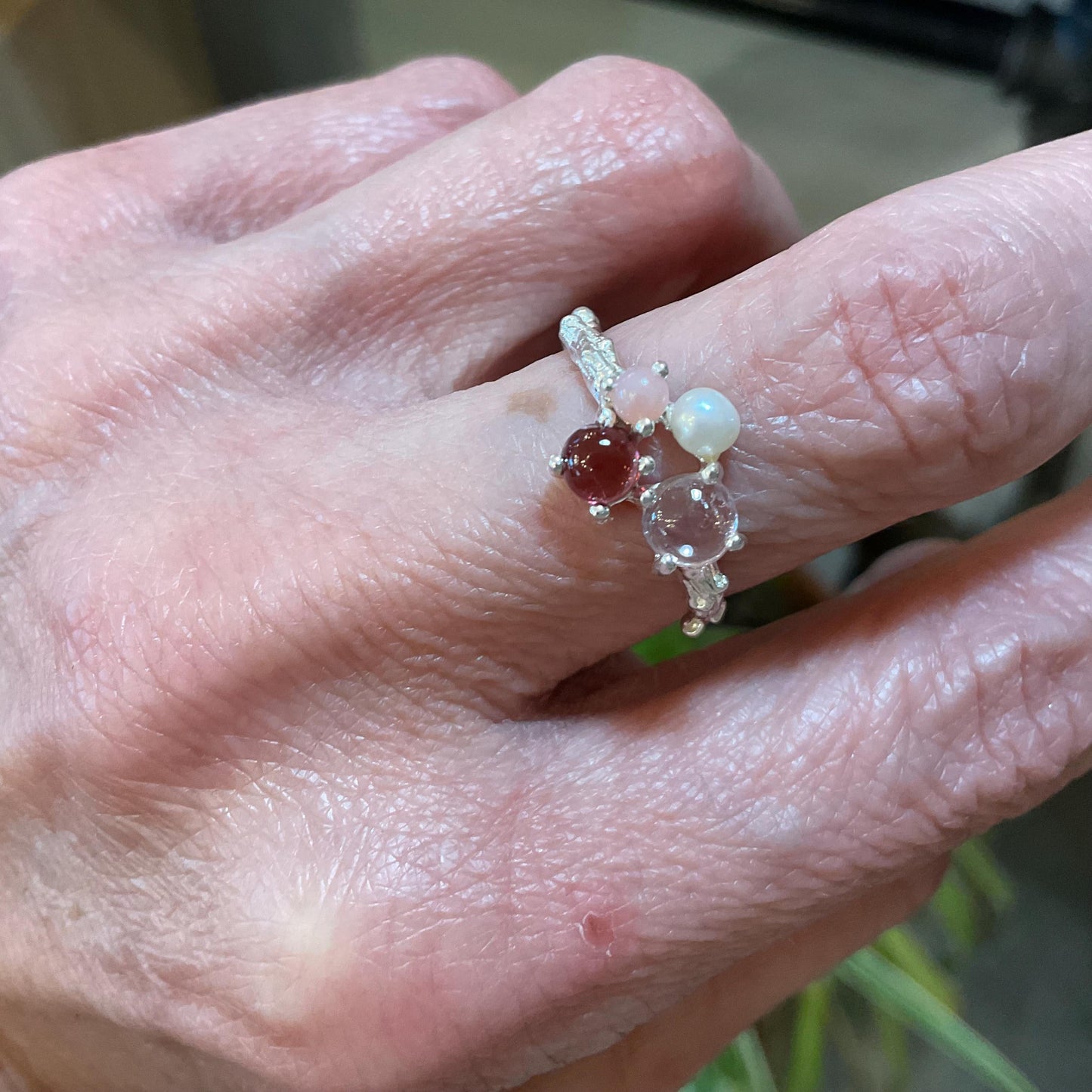 sterling silver pink tourmaline pearl dainty  ring 7 Colors Of Etnika
