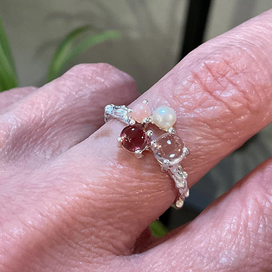 sterling silver pink tourmaline pearl dainty  ring 7