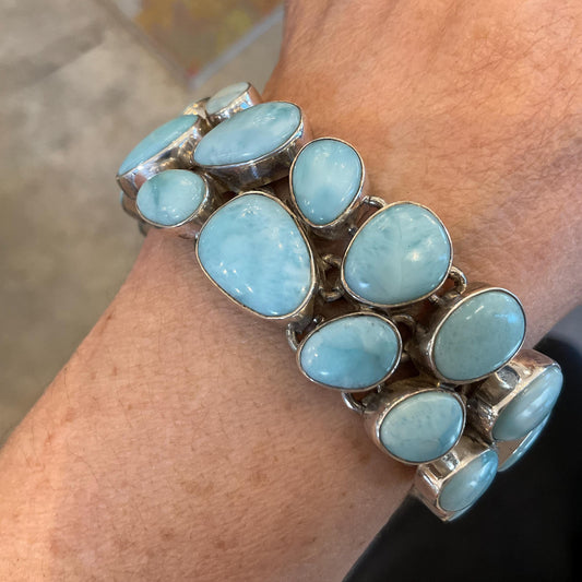 sterling silver Natural Dominican larimar cluster bracelet