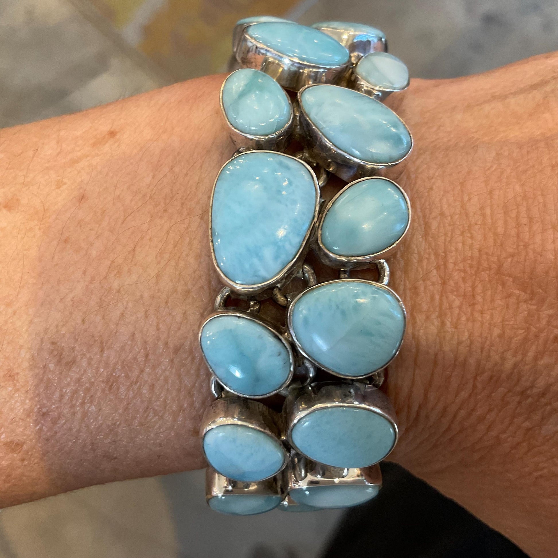 sterling silver Natural Dominican larimar cluster bracelet Colors Of Etnika