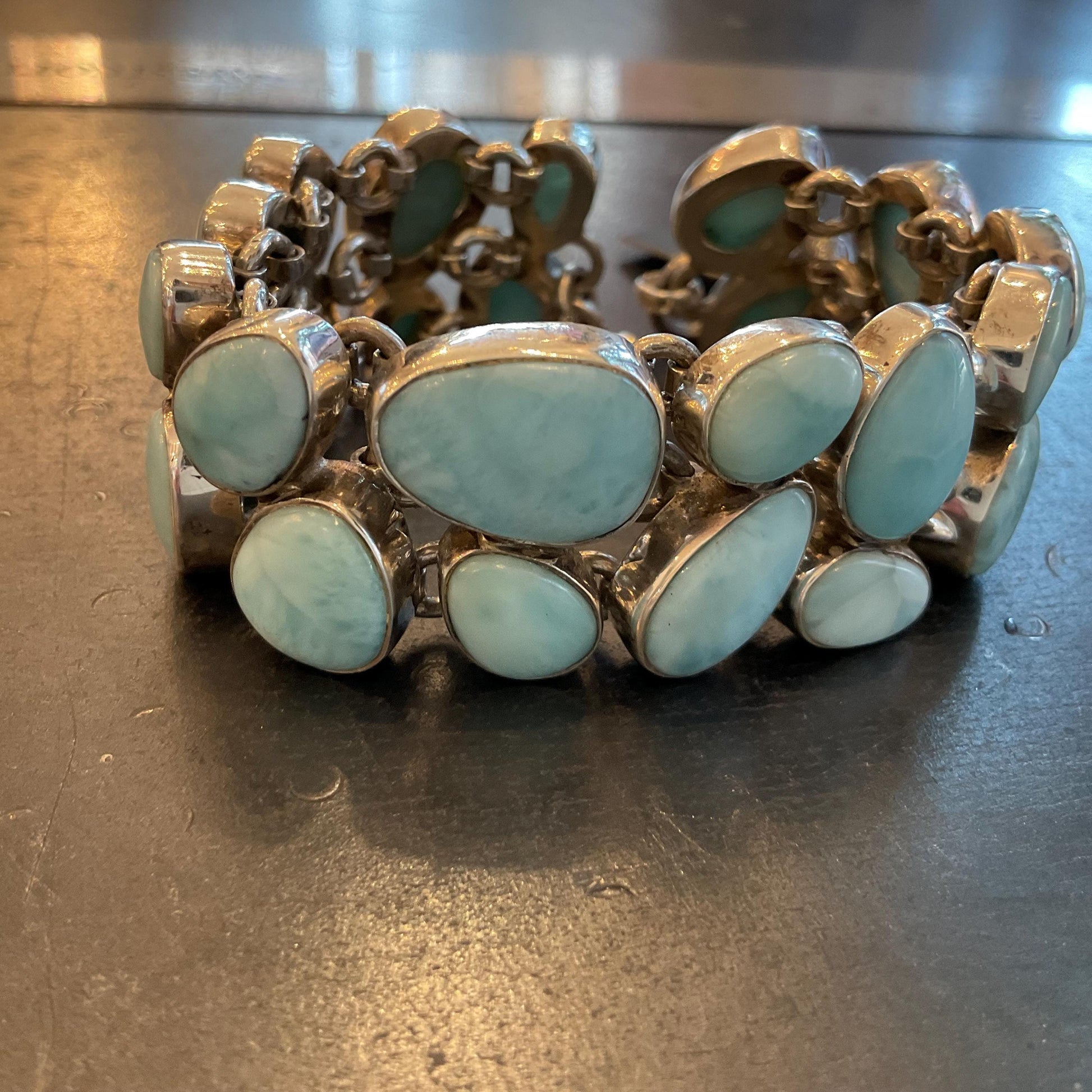 sterling silver Natural Dominican larimar cluster bracelet Colors Of Etnika