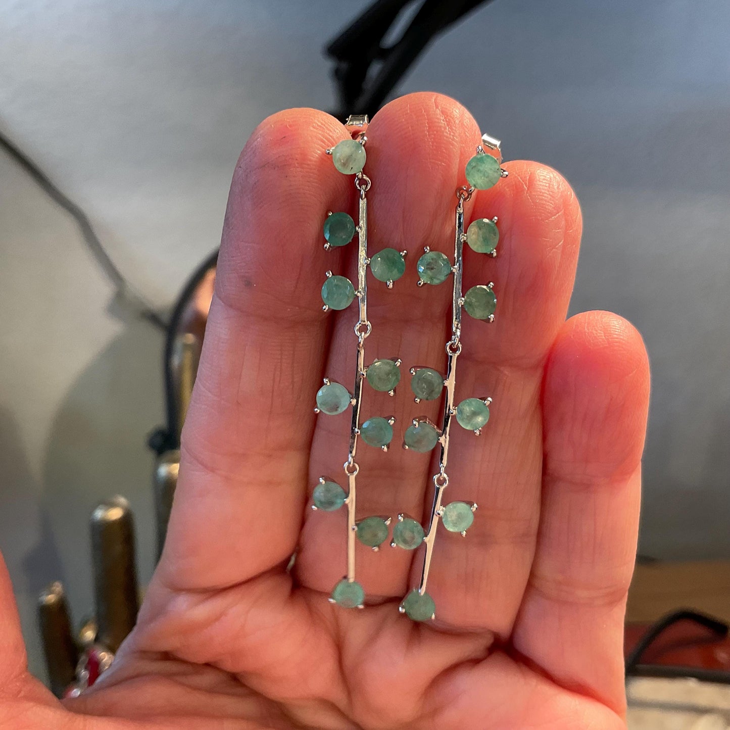 sterling silver Green emeralds long dangle earrings Colors Of Etnika