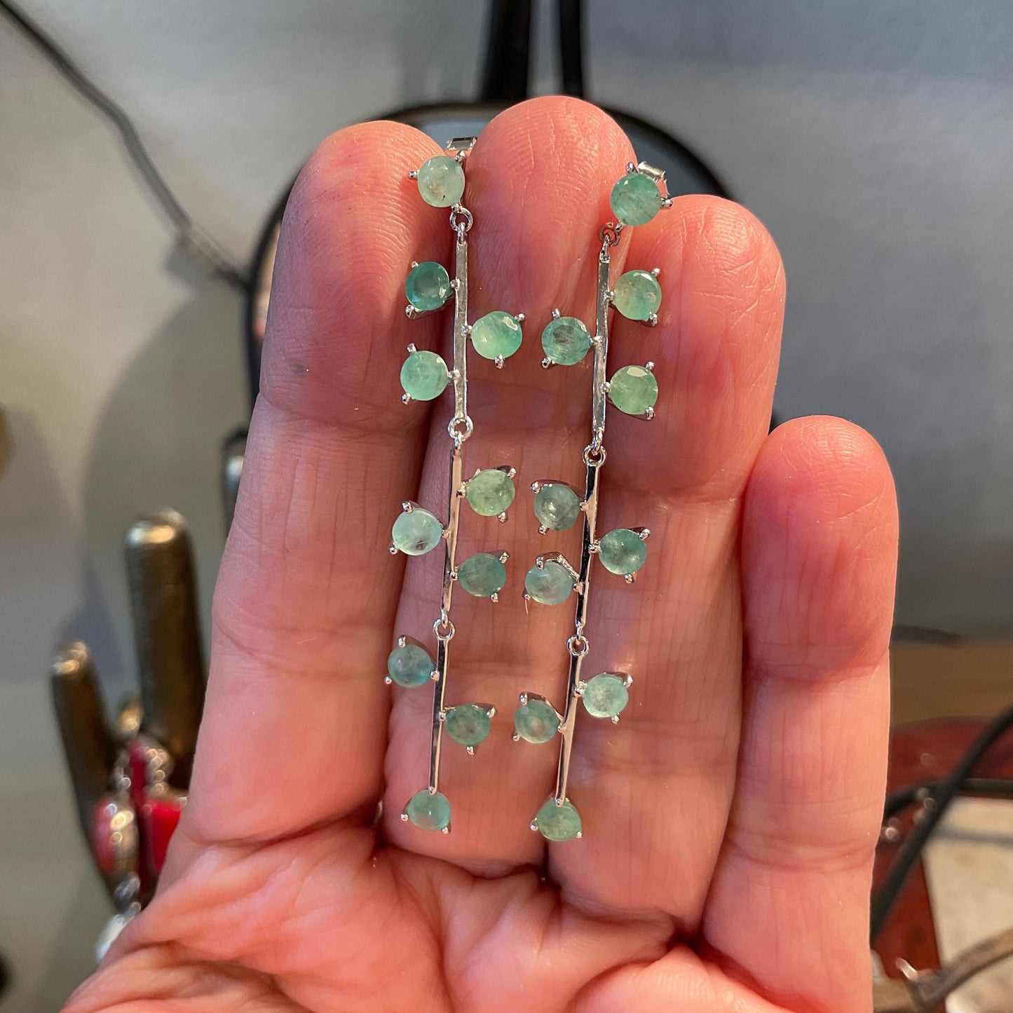 sterling silver Green emeralds long dangle earrings Colors Of Etnika