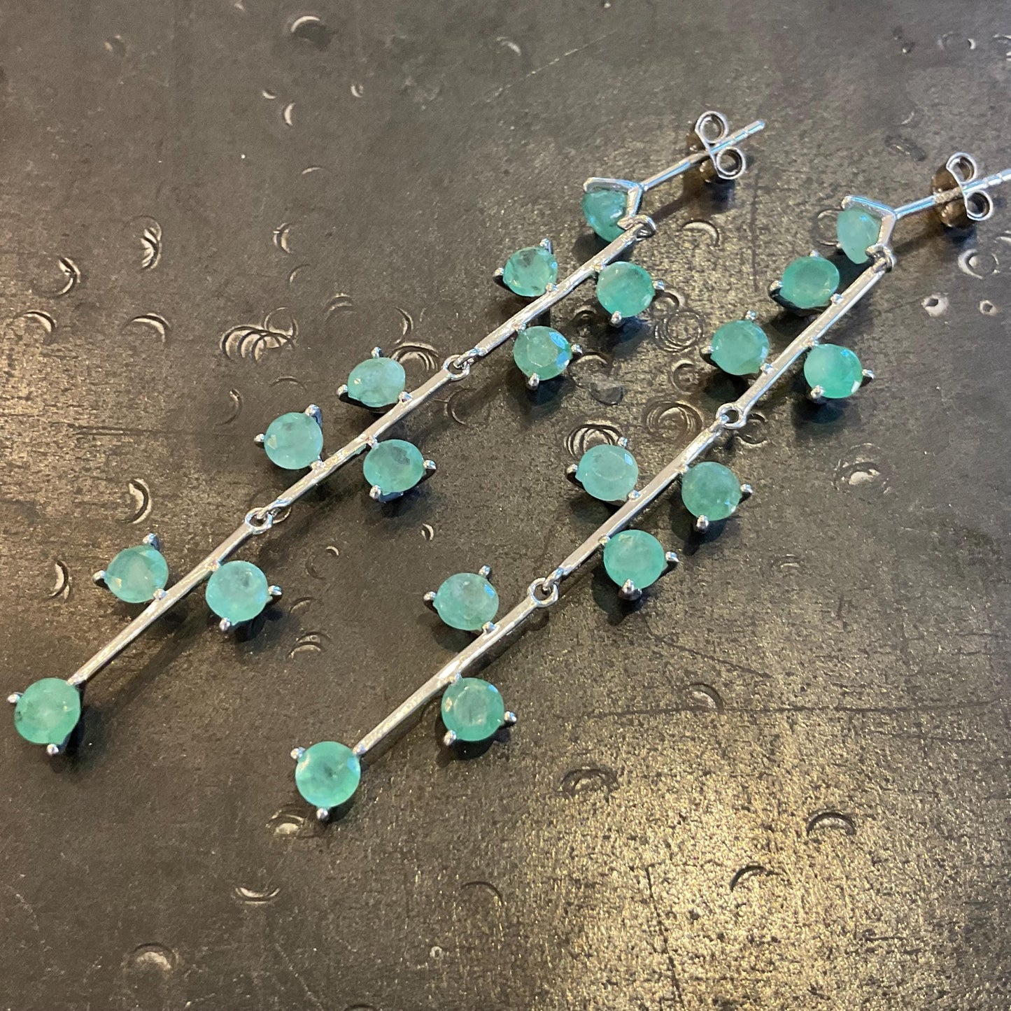 sterling silver Green emeralds long dangle earrings Colors Of Etnika