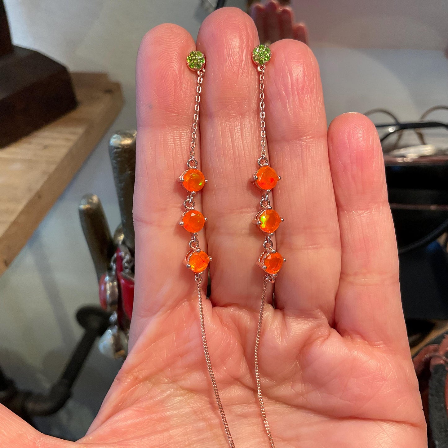 sterling silver orange fire Opal dangle rose gold long earrings Colors Of Etnika