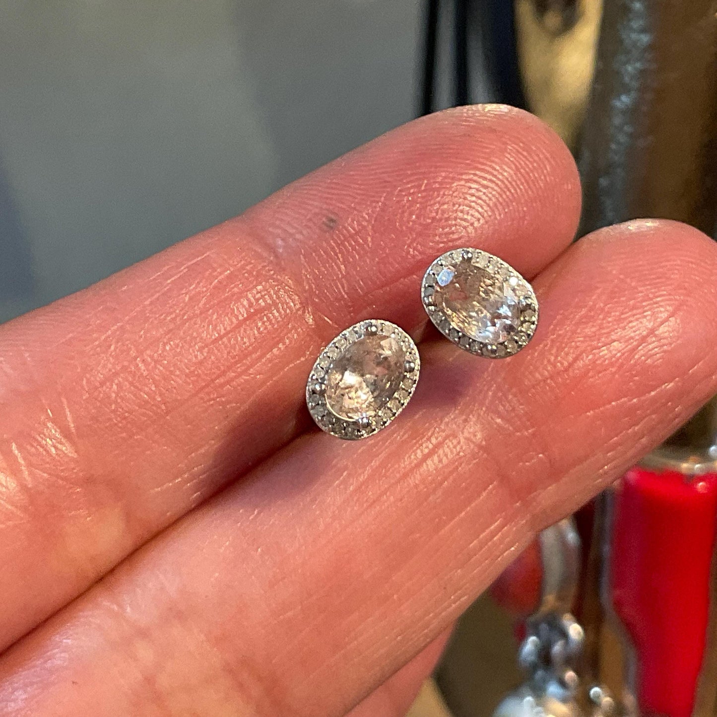 sterling silver Pink morganite natural diamond post Earrings Colors Of Etnika