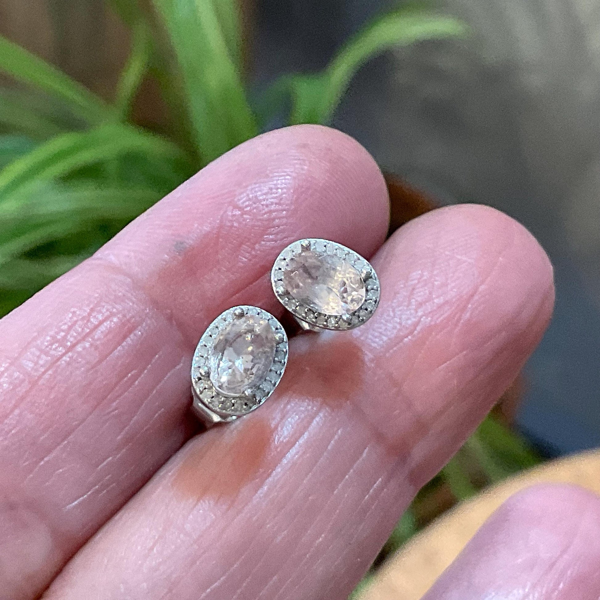 sterling silver Pink morganite natural diamond post Earrings Colors Of Etnika