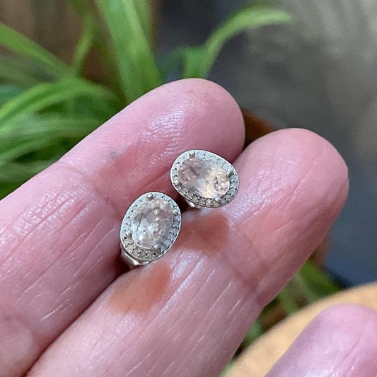 sterling silver Pink morganite natural diamond post Earrings