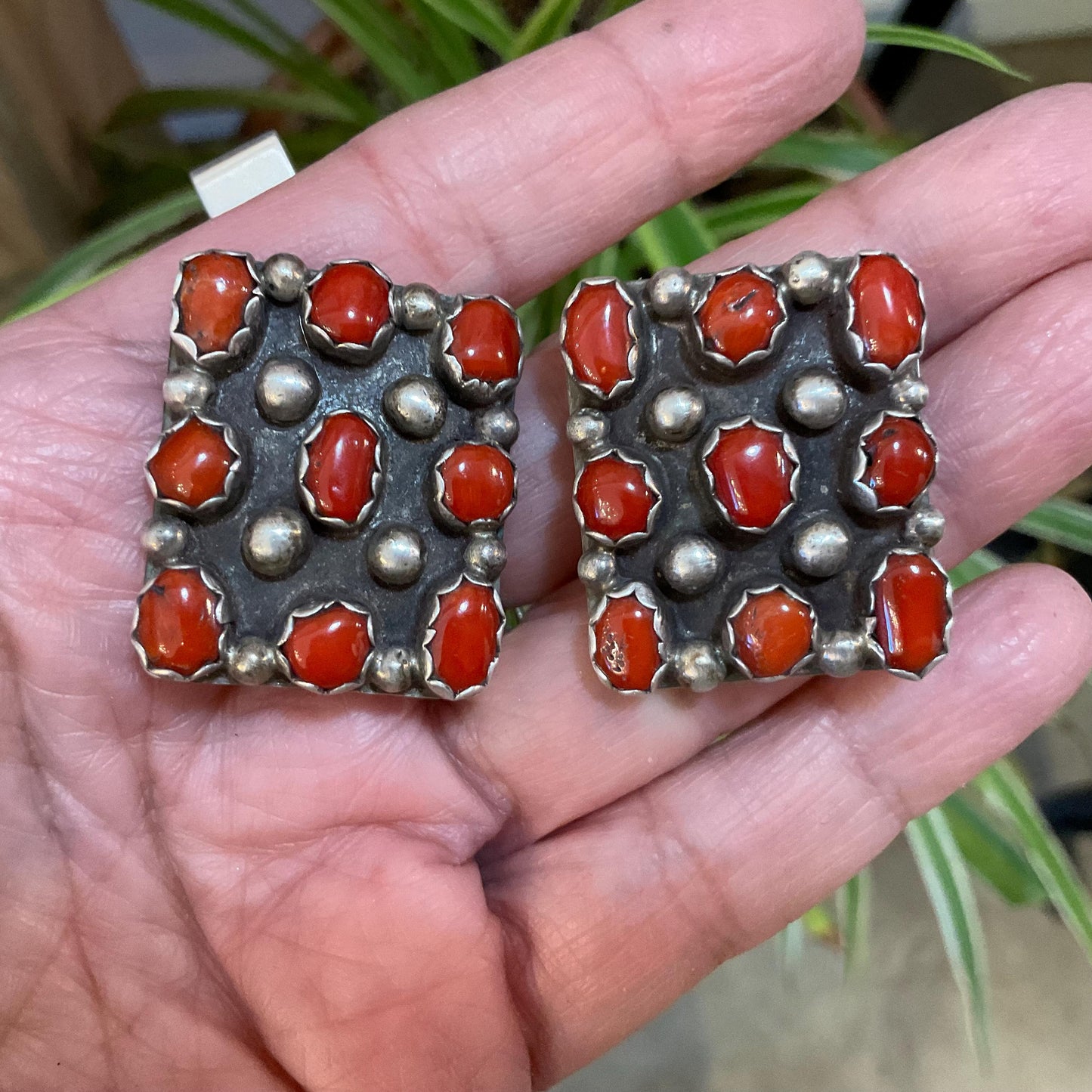 Sterling silver natural red coral Native American necklace set Colors Of Etnika