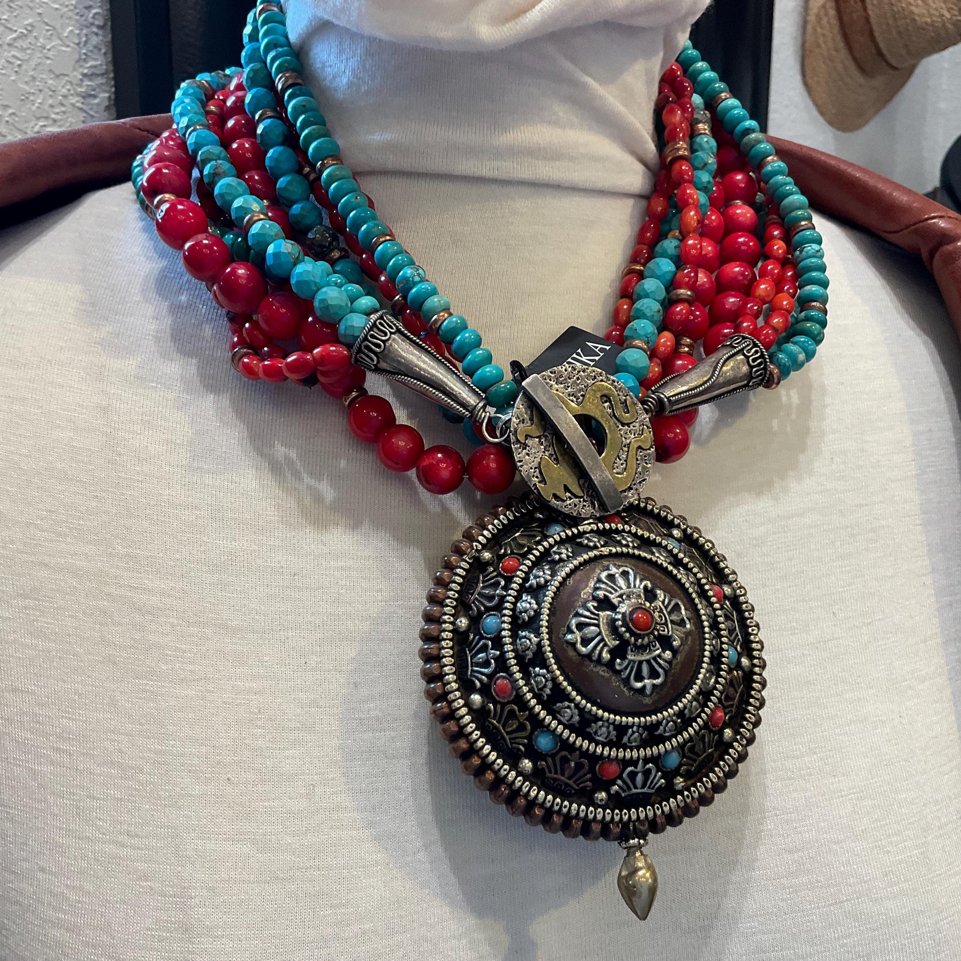 Turquoise red coral Statement long  Necklace Colors Of Etnika