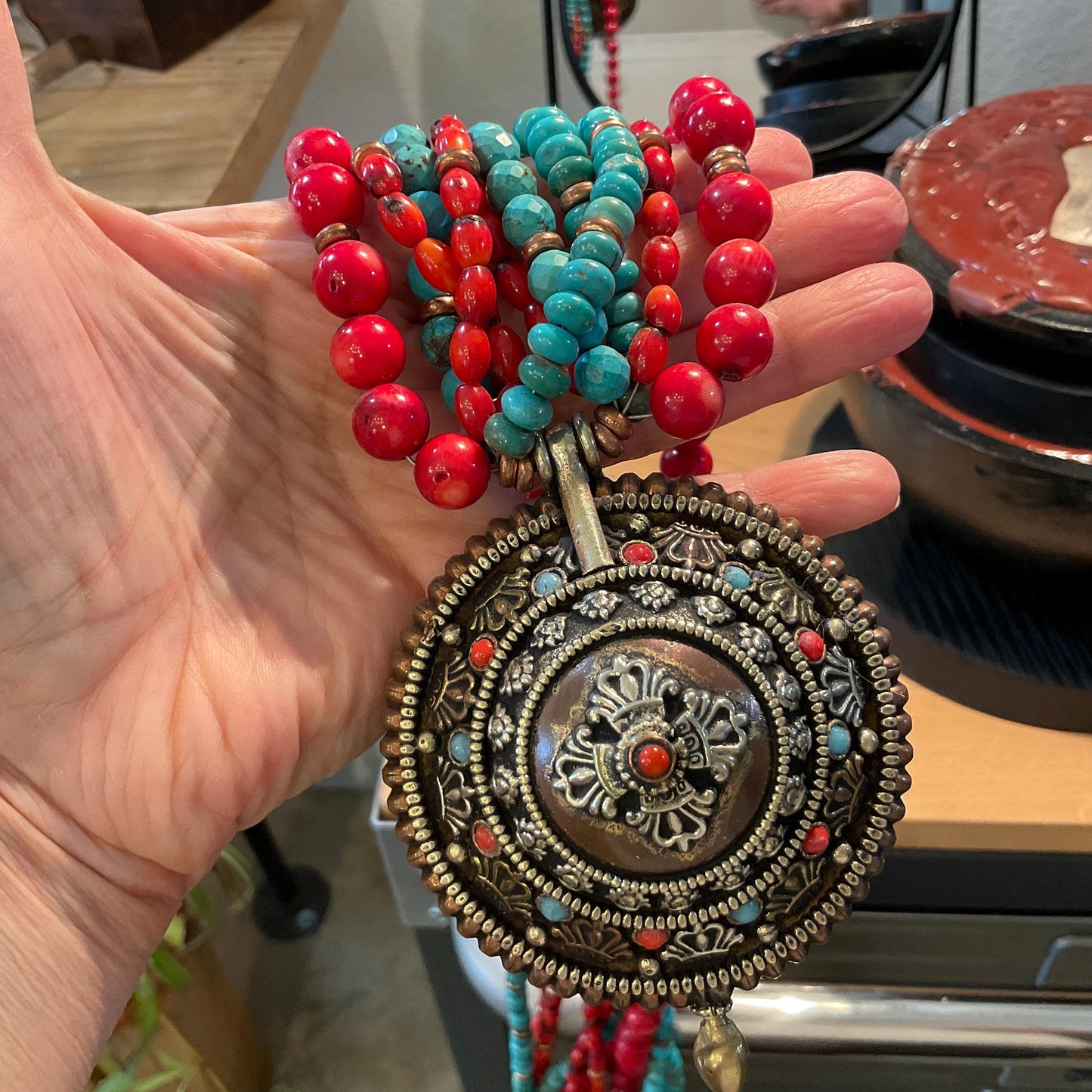 Turquoise red coral Statement long  Necklace Colors Of Etnika