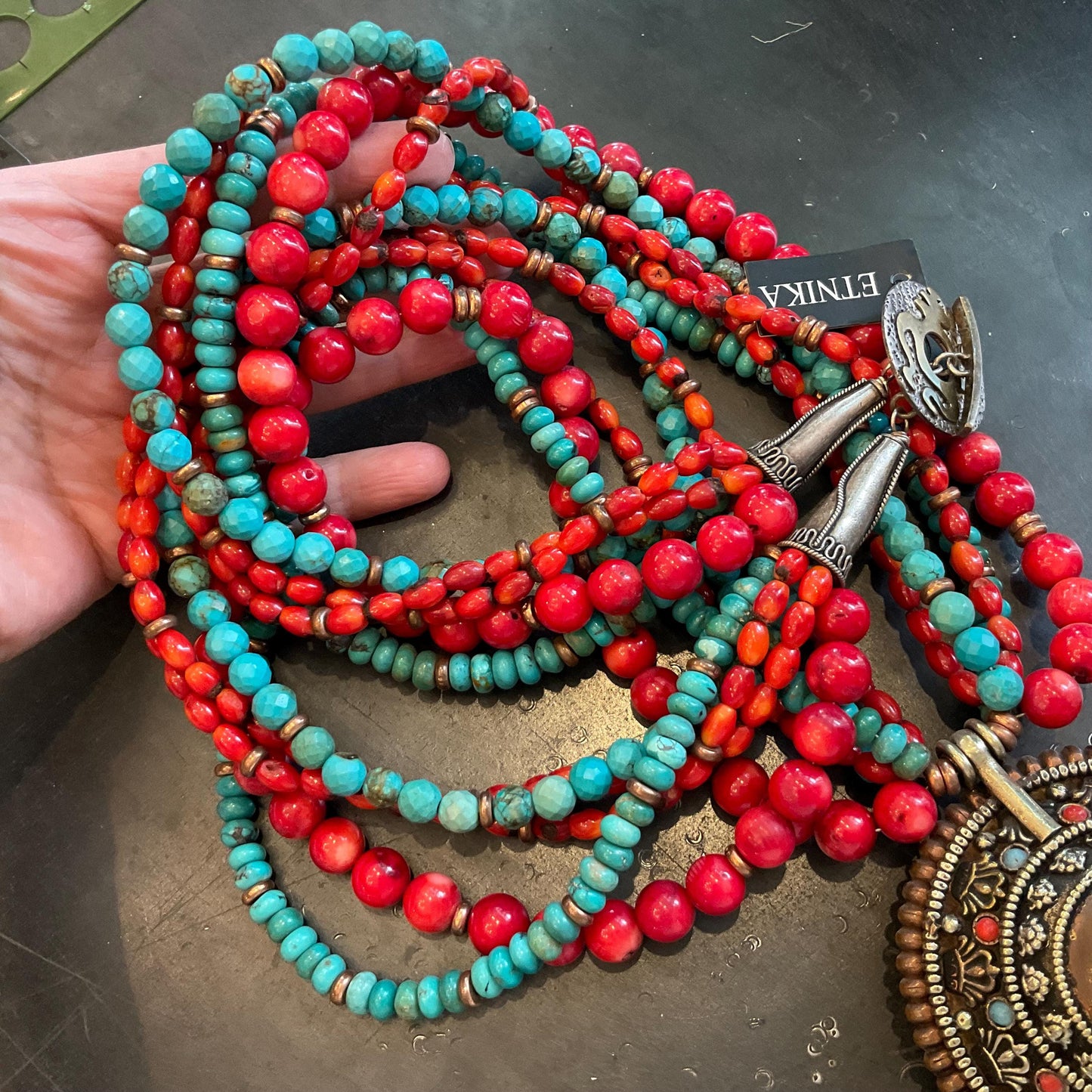 Turquoise red coral Statement long  Necklace Colors Of Etnika