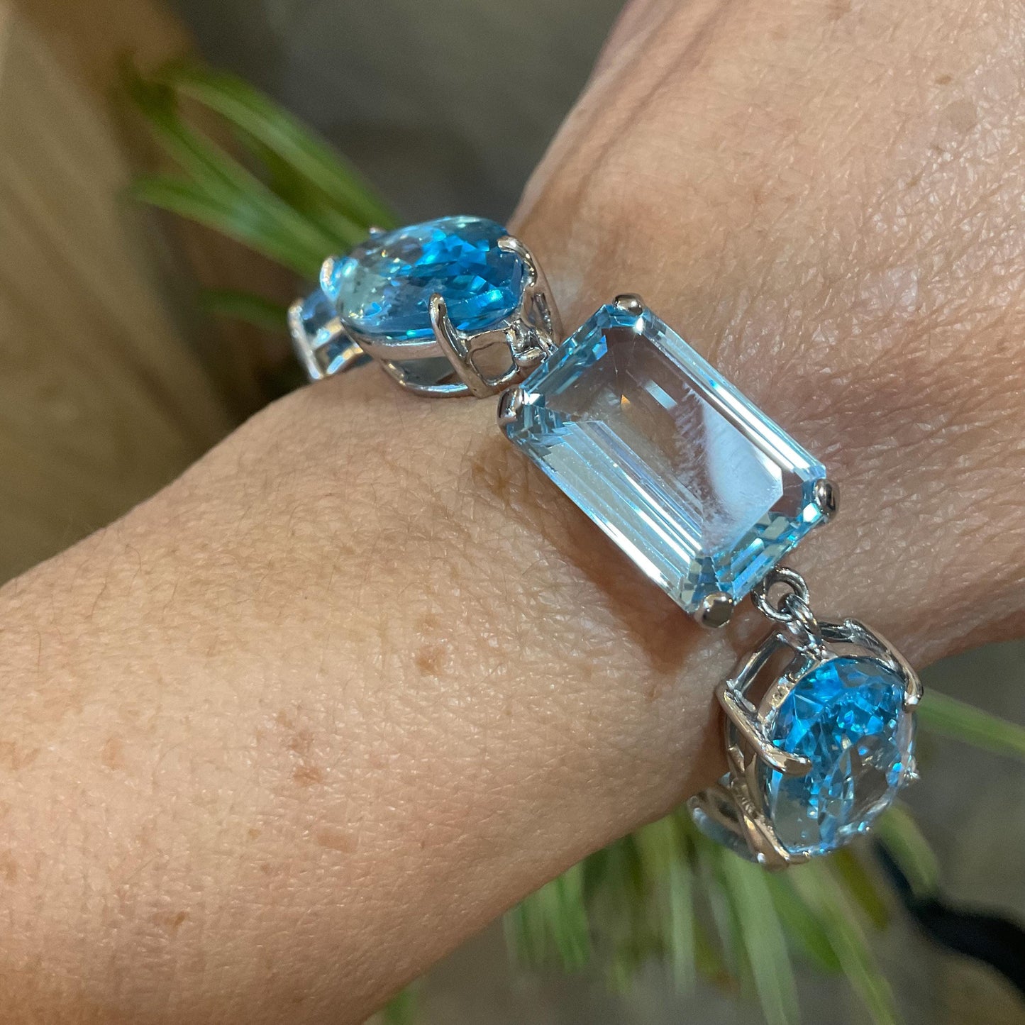 Sterling Silver swiss Blue topaz tennis wide bracelet Colors Of Etnika
