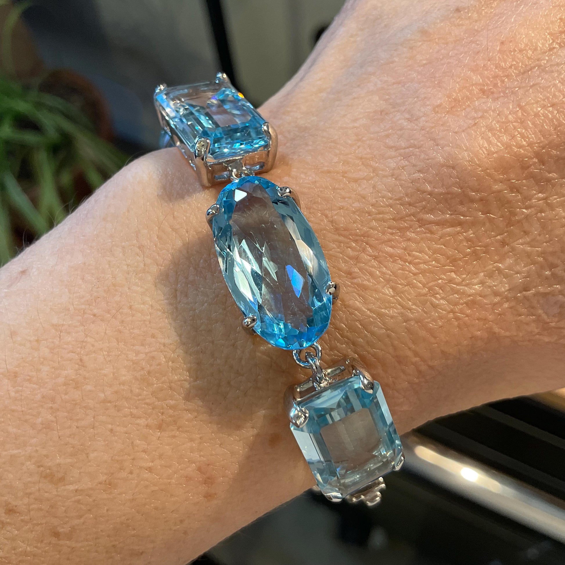 Sterling Silver swiss Blue topaz tennis wide bracelet Colors Of Etnika