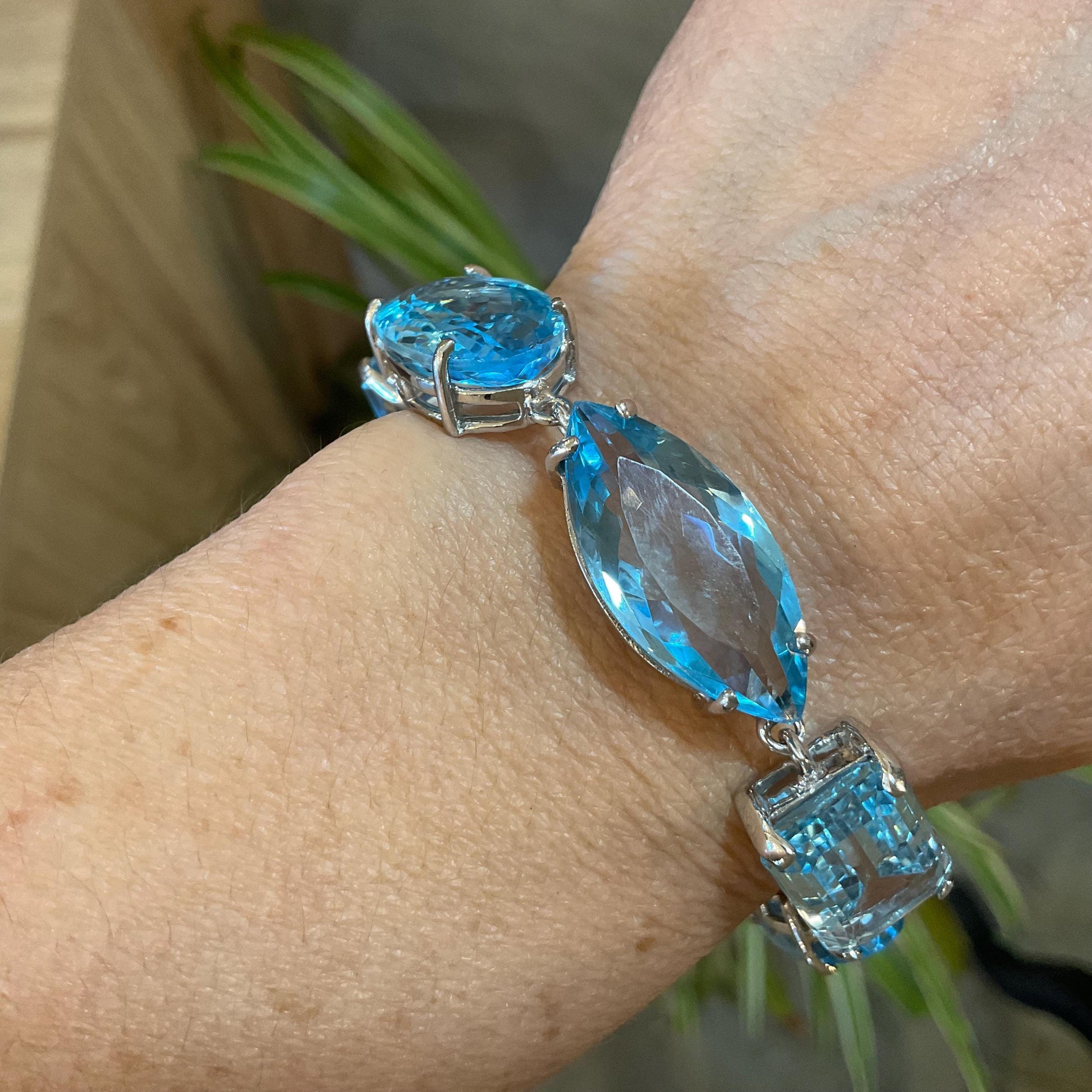Sterling Silver swiss Blue topaz tennis wide bracelet Colors Of Etnika