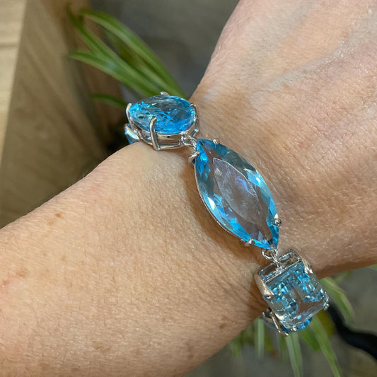 Sterling Silver swiss Blue topaz tennis wide bracelet