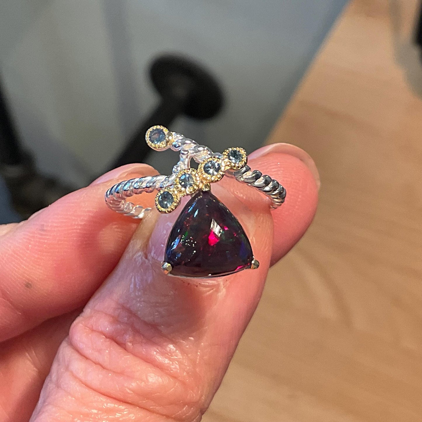 sterling silver Natural black red mesmerizing Fire Opal ring 8.5