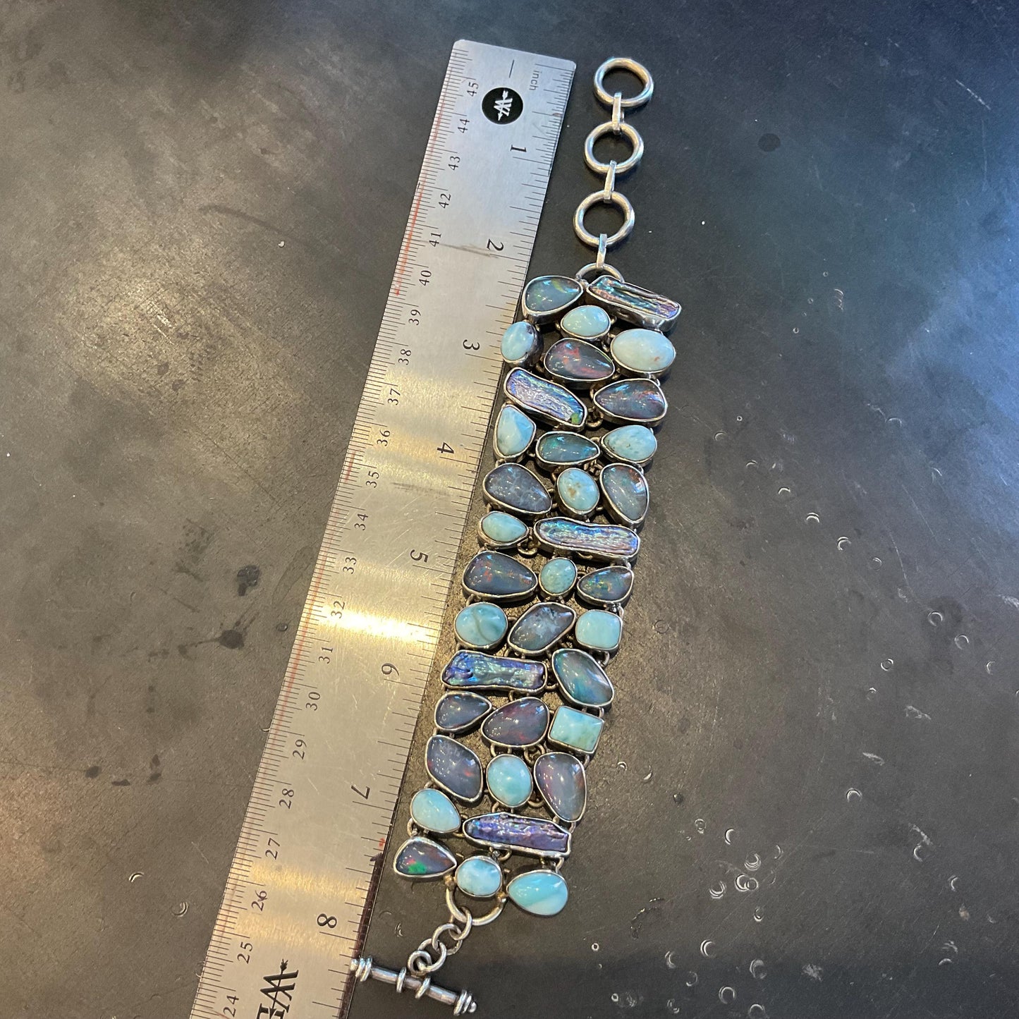 sterling silver Dominican larimar Australian Opal pearl bracelet Colors Of Etnika