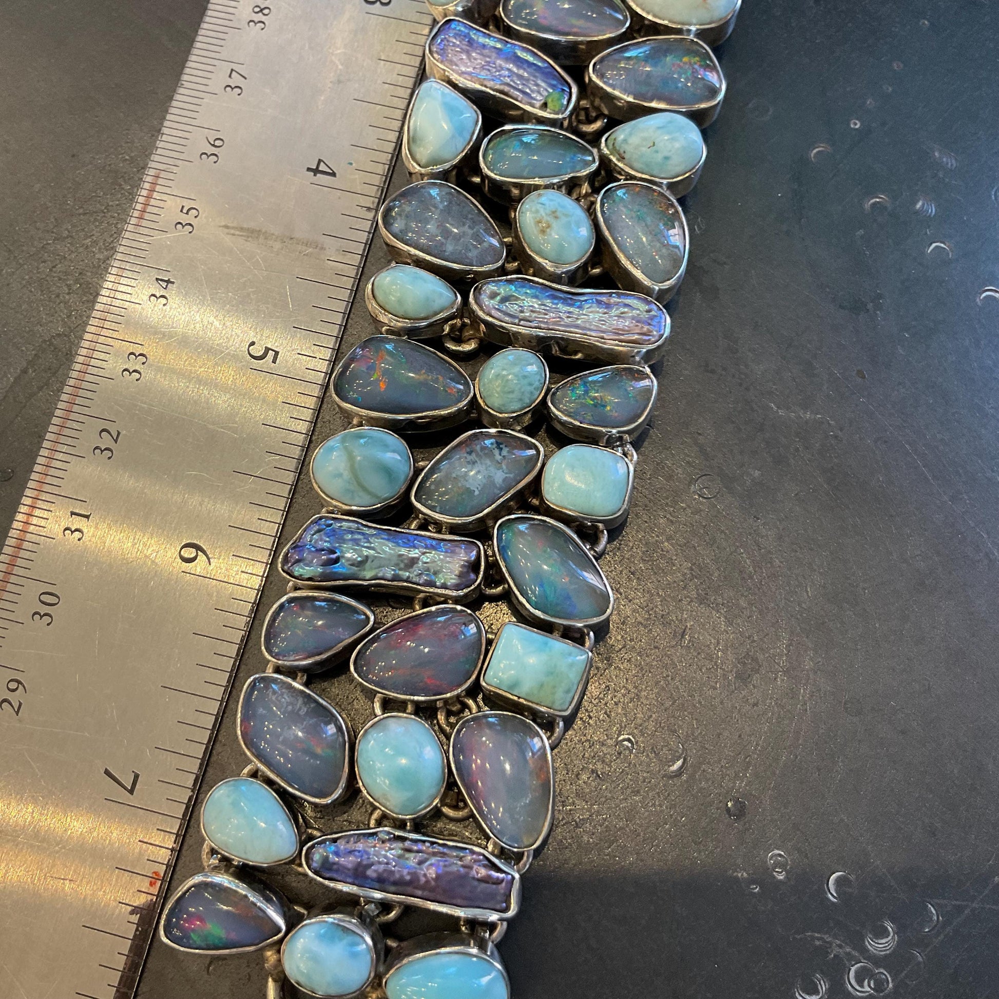 sterling silver Dominican larimar Australian Opal pearl bracelet Colors Of Etnika