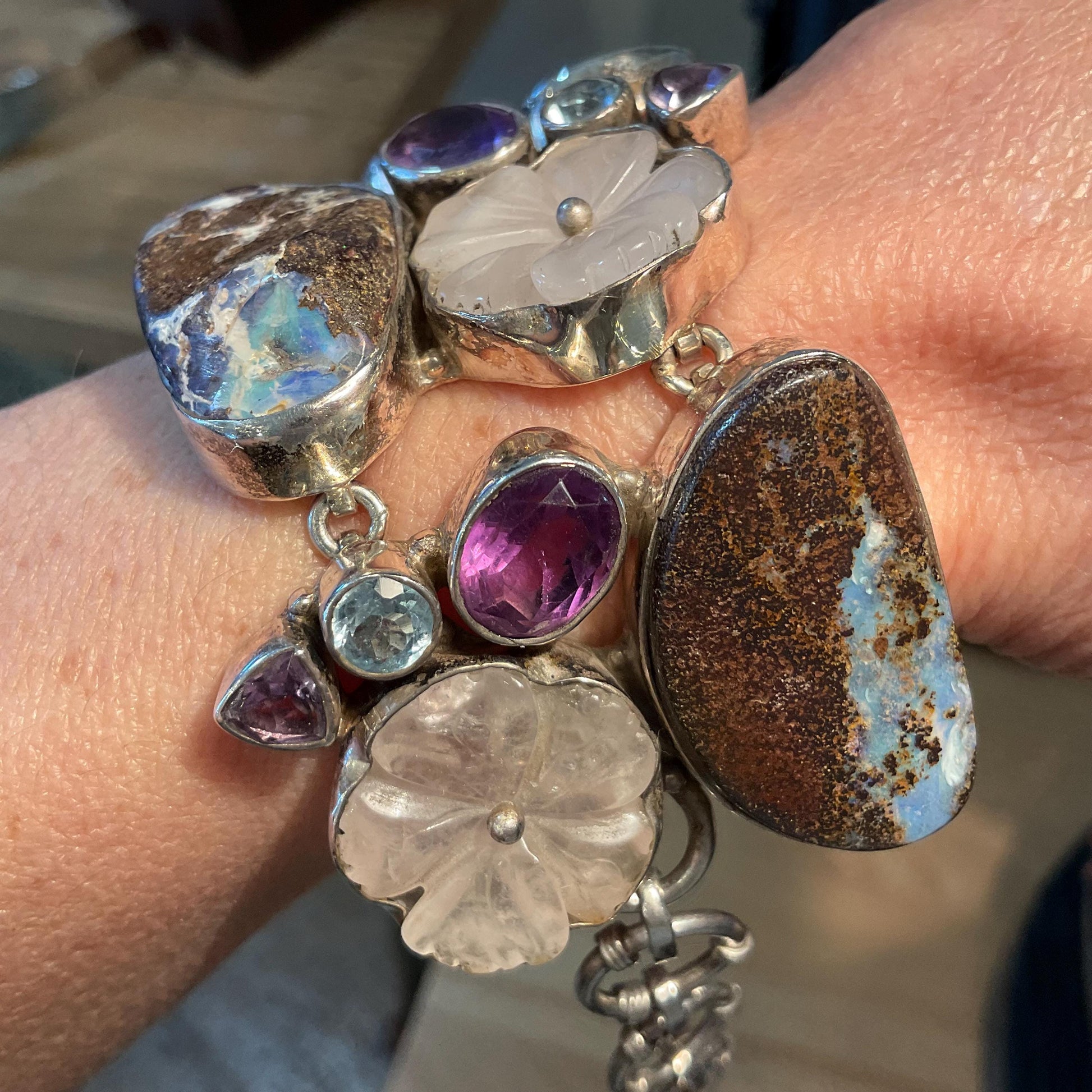 sterling silver boulder Opal blue topaz amethyst quartz bracelet Colors Of Etnika