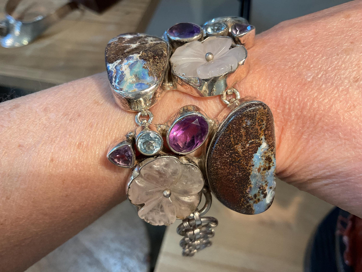 sterling silver boulder Opal blue topaz amethyst quartz bracelet Colors Of Etnika