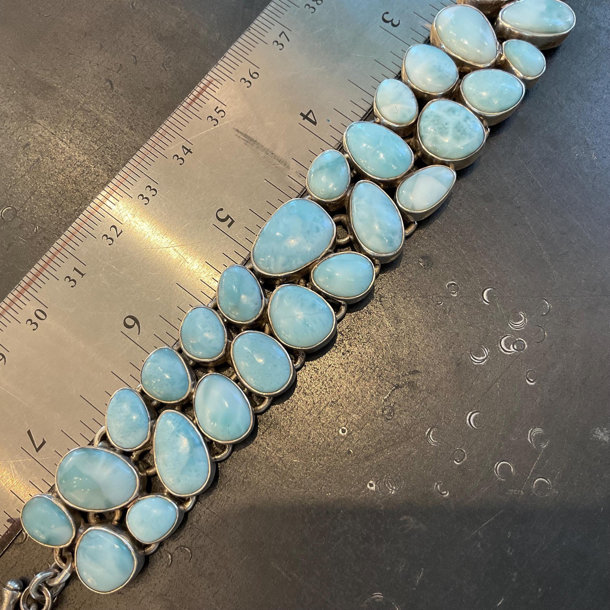 sterling silver Natural Dominican larimar cluster bracelet Colors Of Etnika