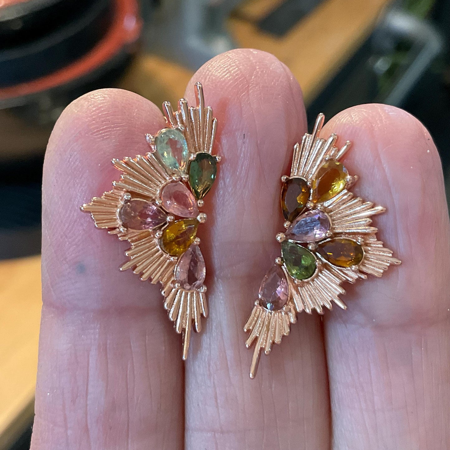Sterling silver multi color tourmaline rose gold  stud earrings Colors Of Etnika