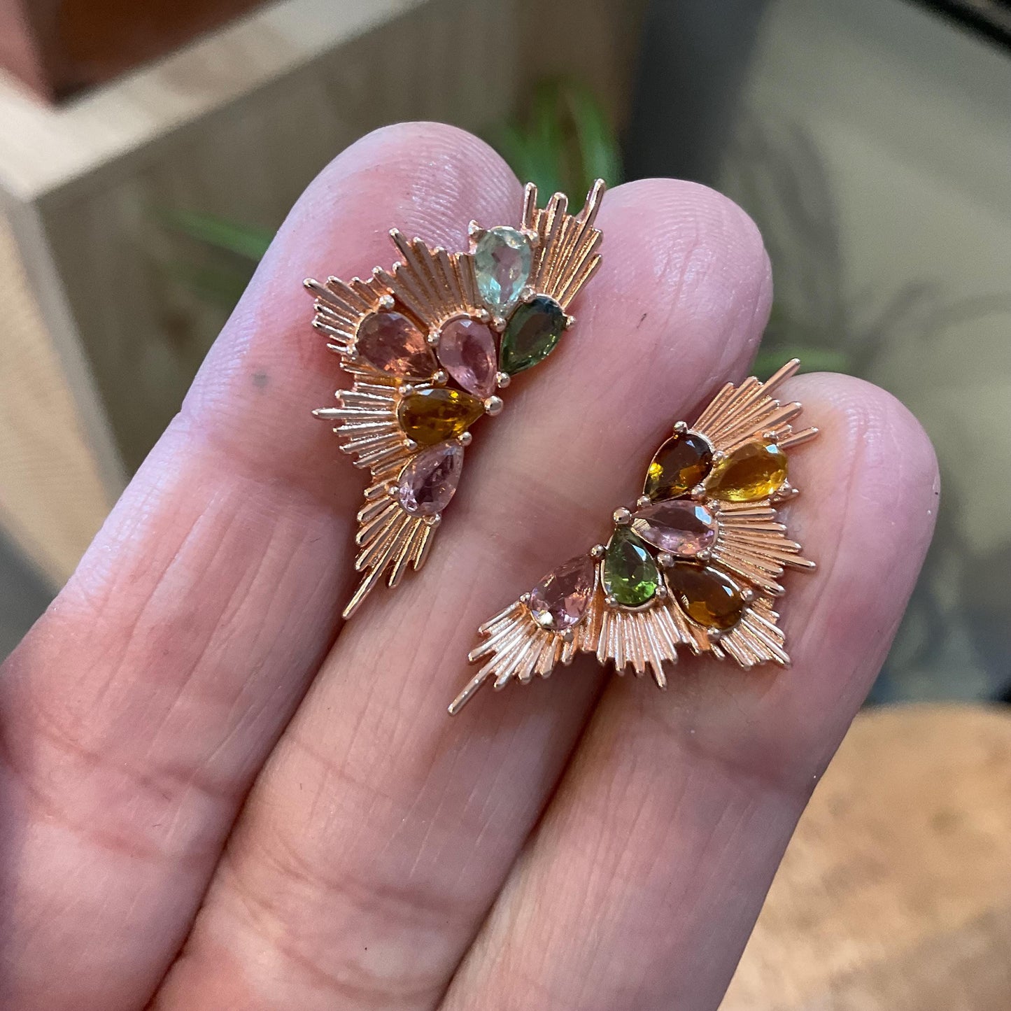 Sterling silver multi color tourmaline rose gold  stud earrings Colors Of Etnika