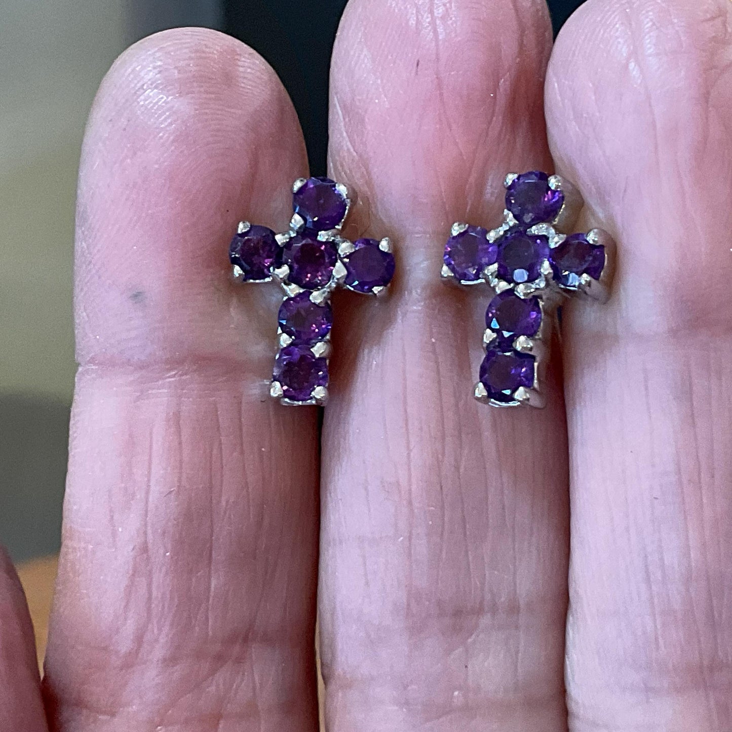 Sterling Silver  Natural amethyst Post cross earrings Colors Of Etnika