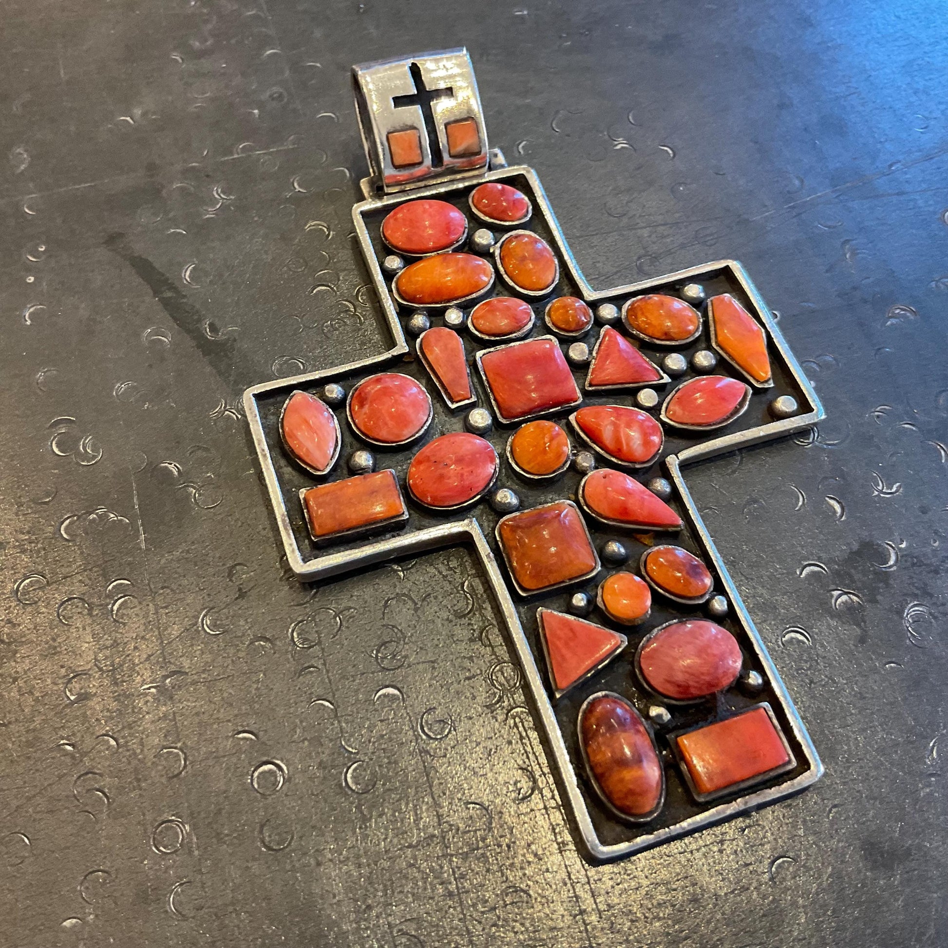 sterling silver spiny oyster and coral Oversize cross Pendant Colors Of Etnika