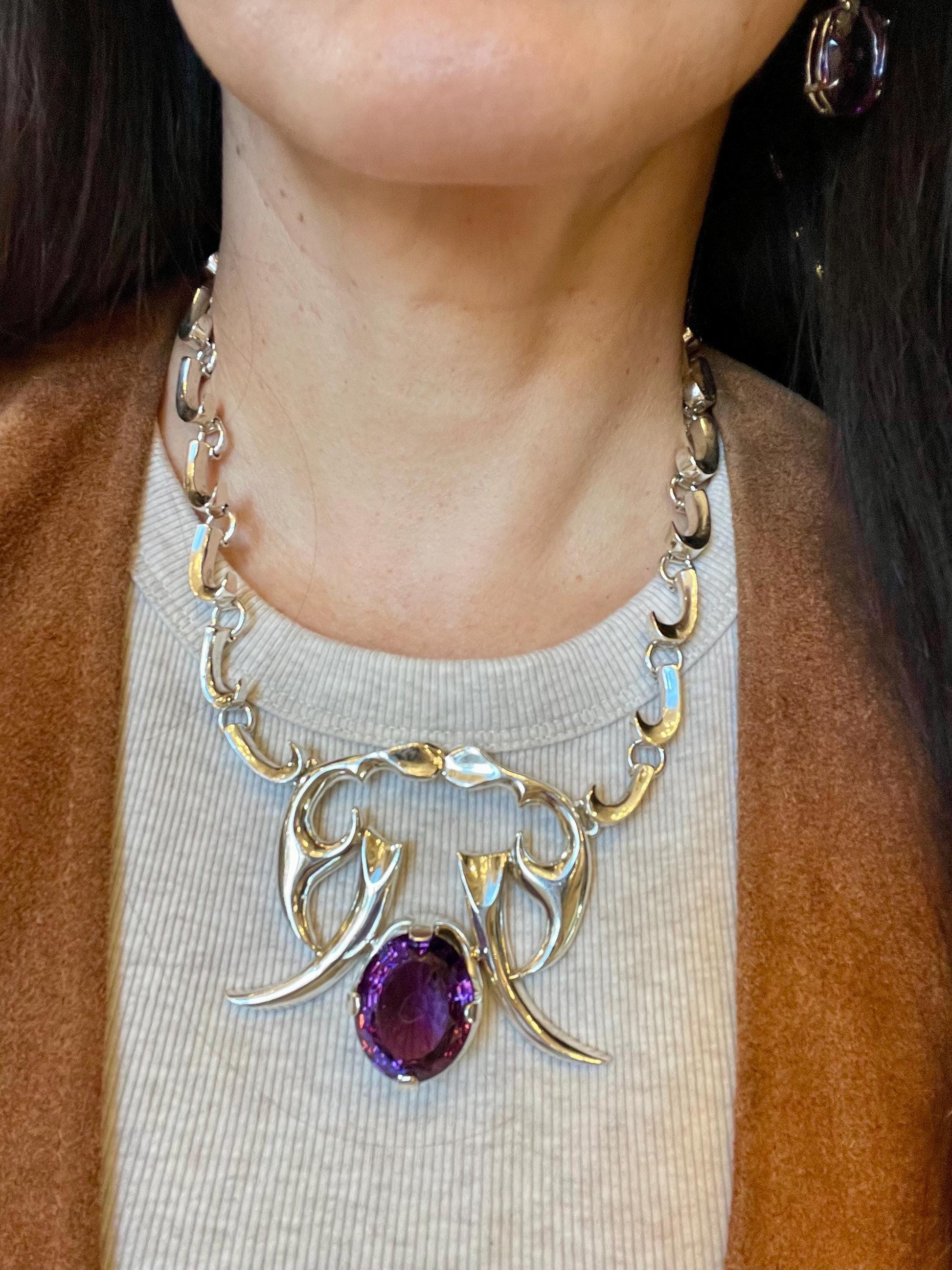 Sterling Silver vintage statement amethyst necklace choker Colors Of Etnika
