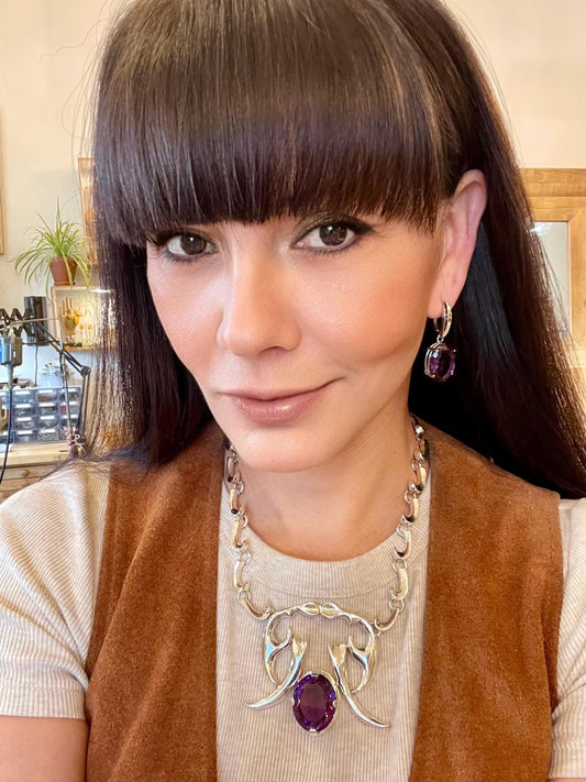 Sterling Silver vintage statement amethyst necklace choker