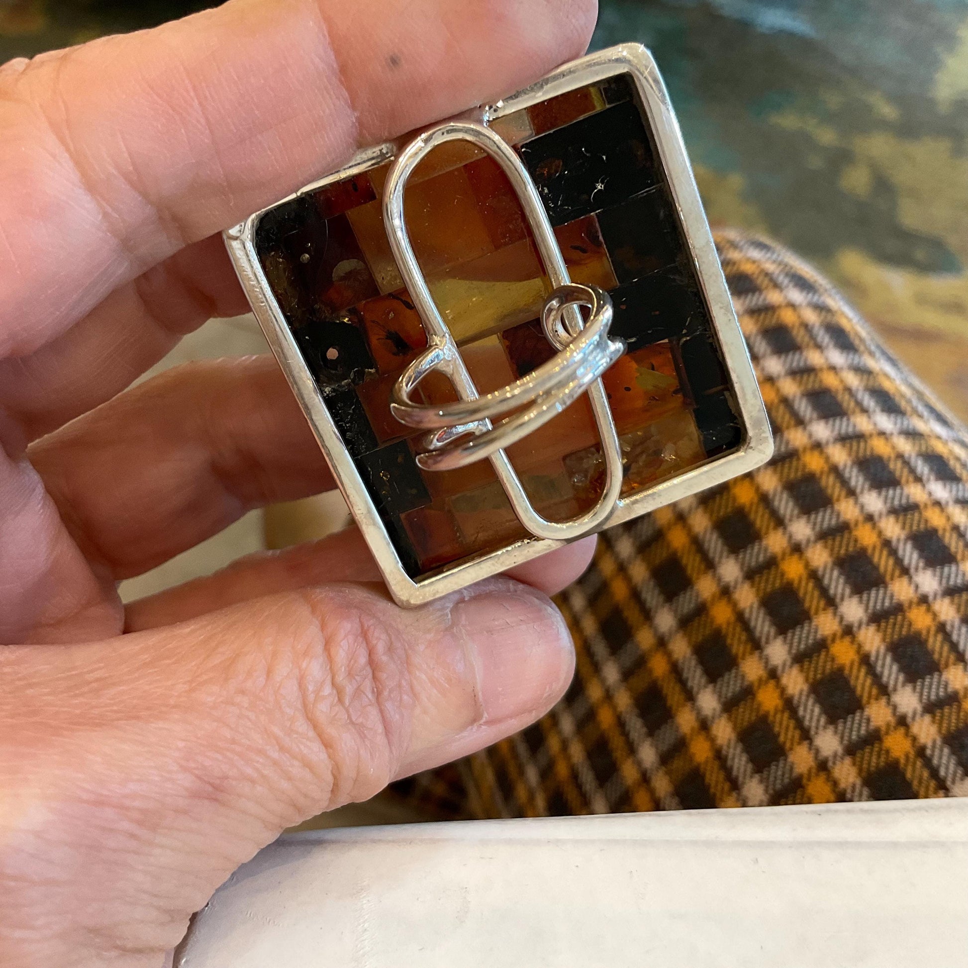 sterling silver modernist amber Statement ring adjustable cuff Colors Of Etnika
