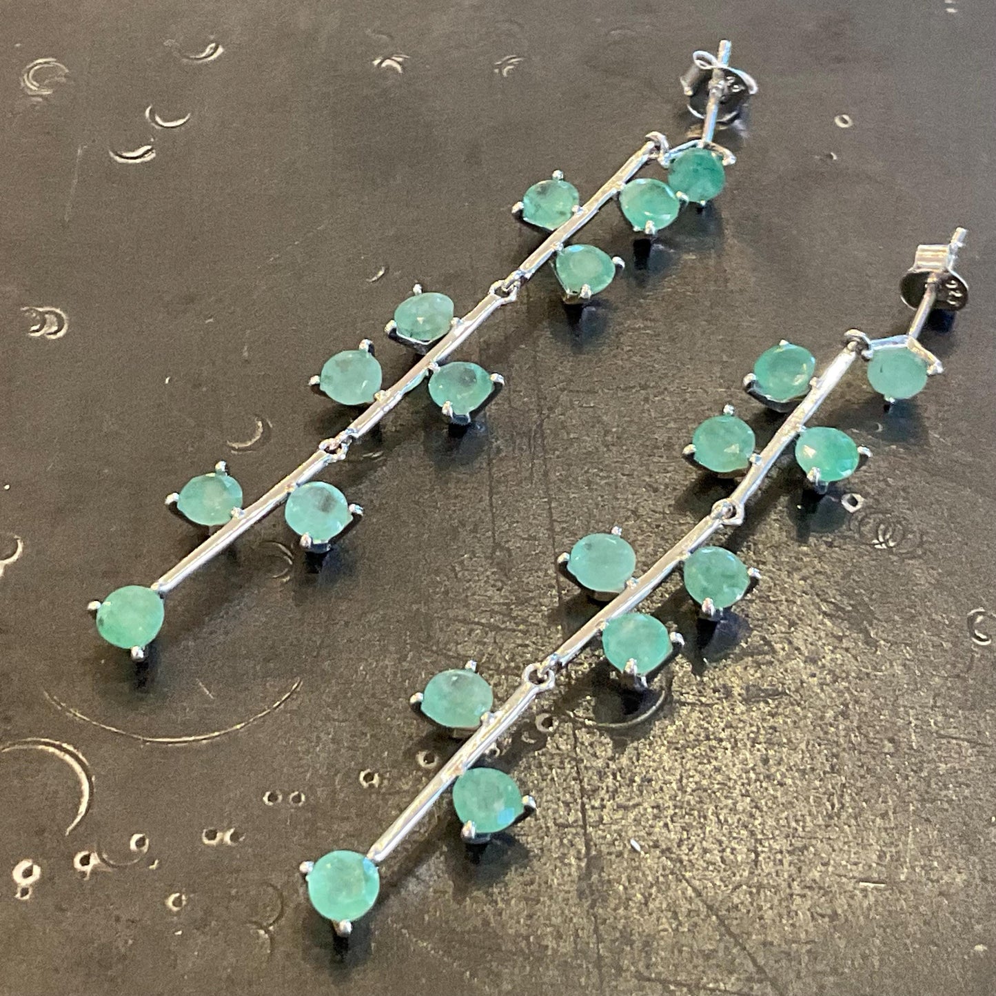 sterling silver Green emeralds long dangle earrings Colors Of Etnika