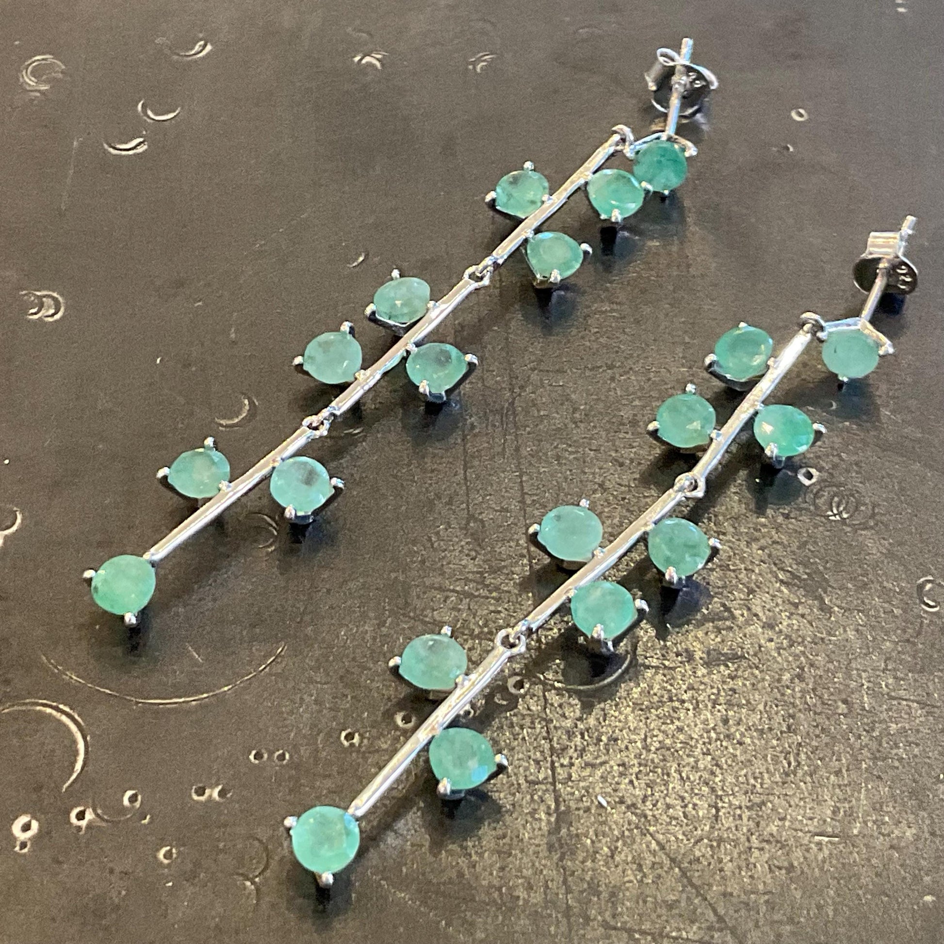 sterling silver Green emeralds long dangle earrings Colors Of Etnika