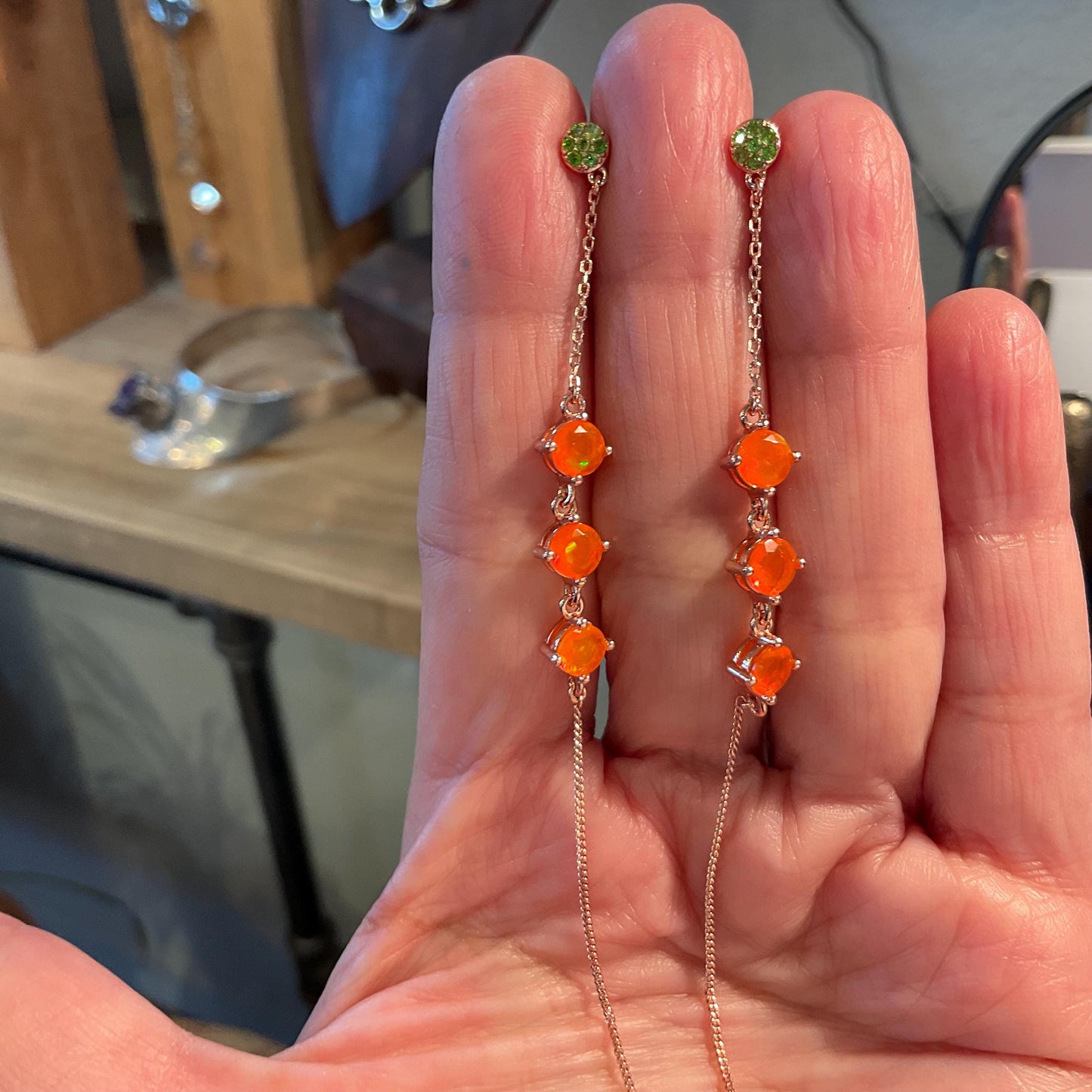 sterling silver orange fire Opal dangle rose gold long earrings Colors Of Etnika