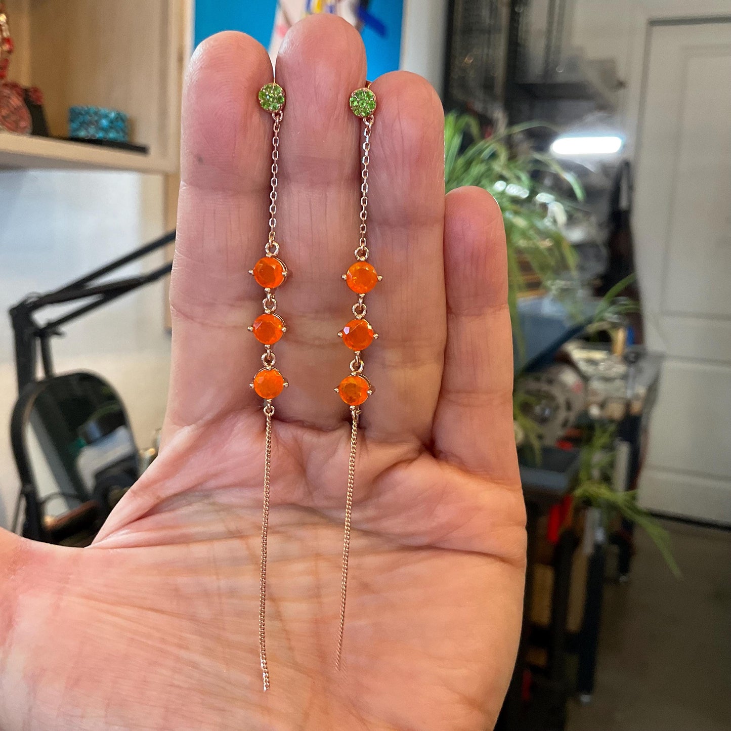 sterling silver orange fire Opal dangle rose gold long earrings Colors Of Etnika
