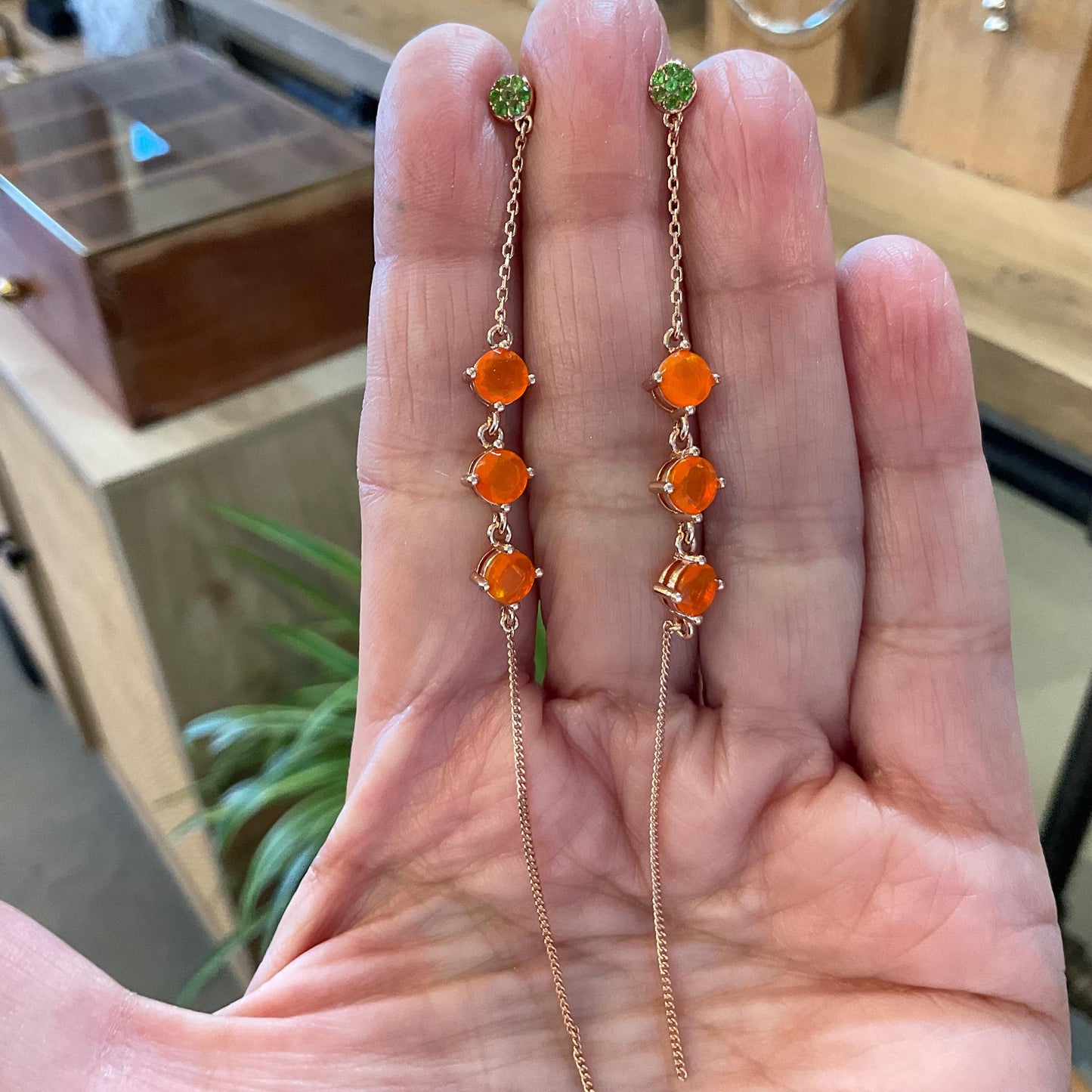 sterling silver orange fire Opal dangle rose gold long earrings Colors Of Etnika