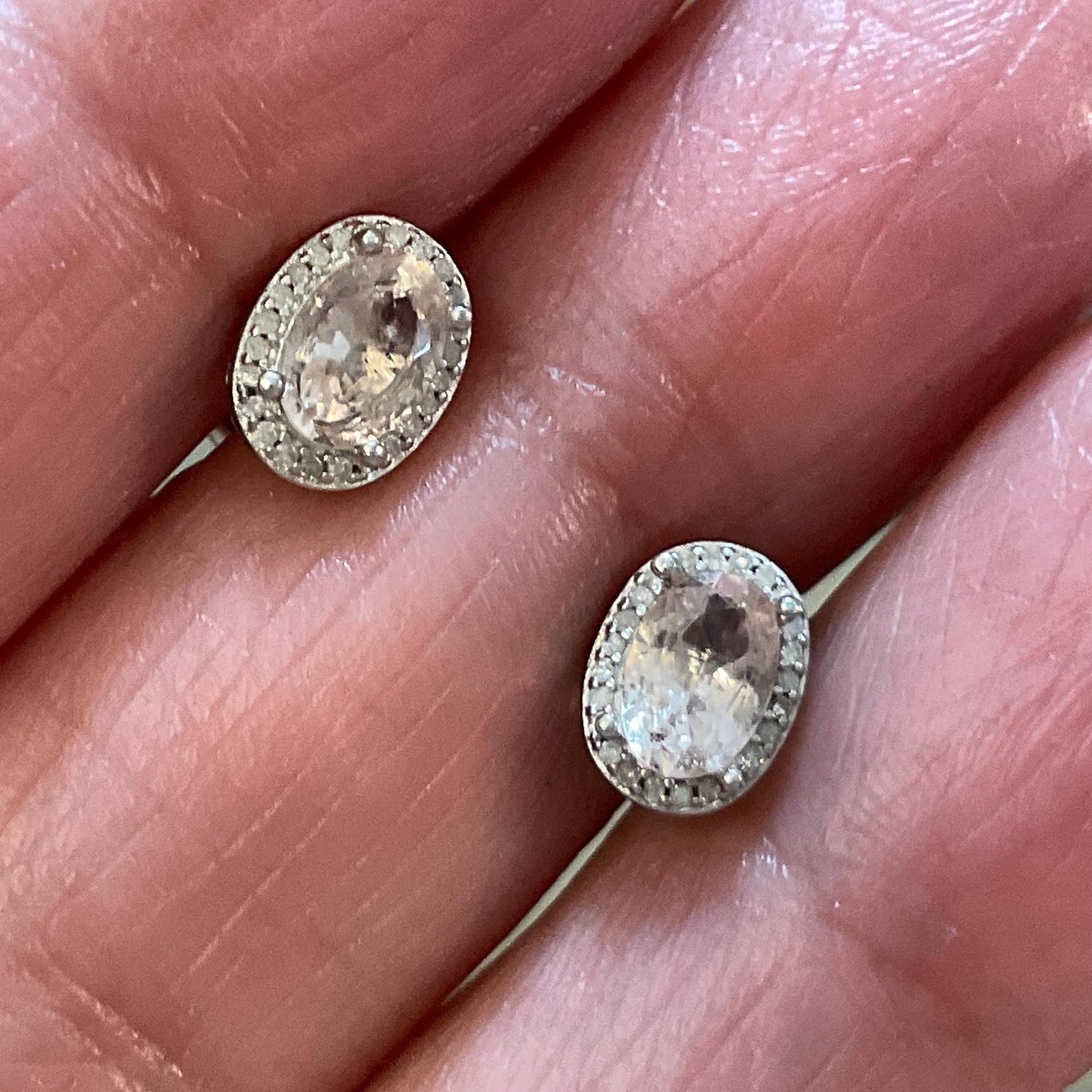 sterling silver Pink morganite natural diamond post Earrings Colors Of Etnika
