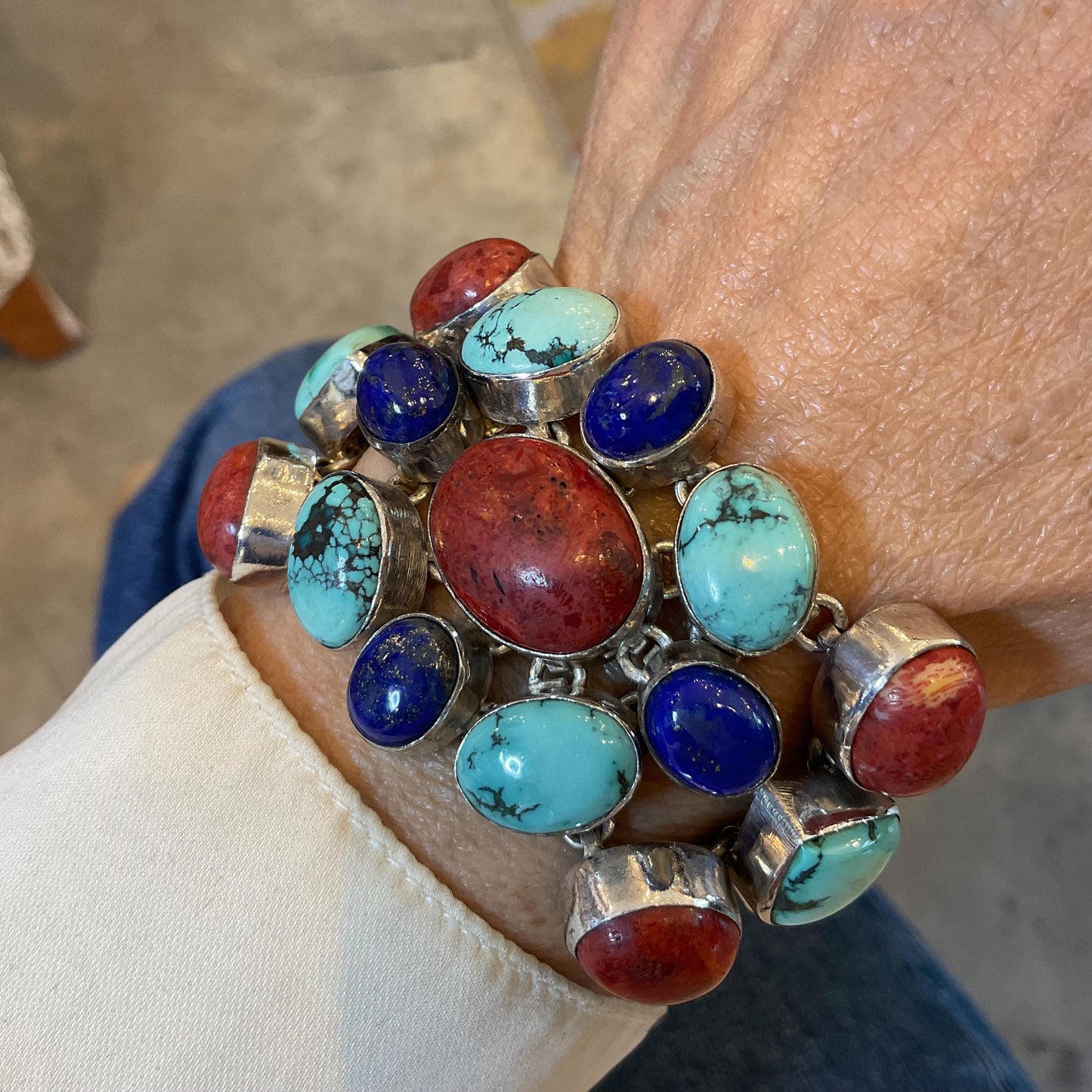 sterling silver statement coral turquoise lapis lazuli Bracelet Colors Of Etnika