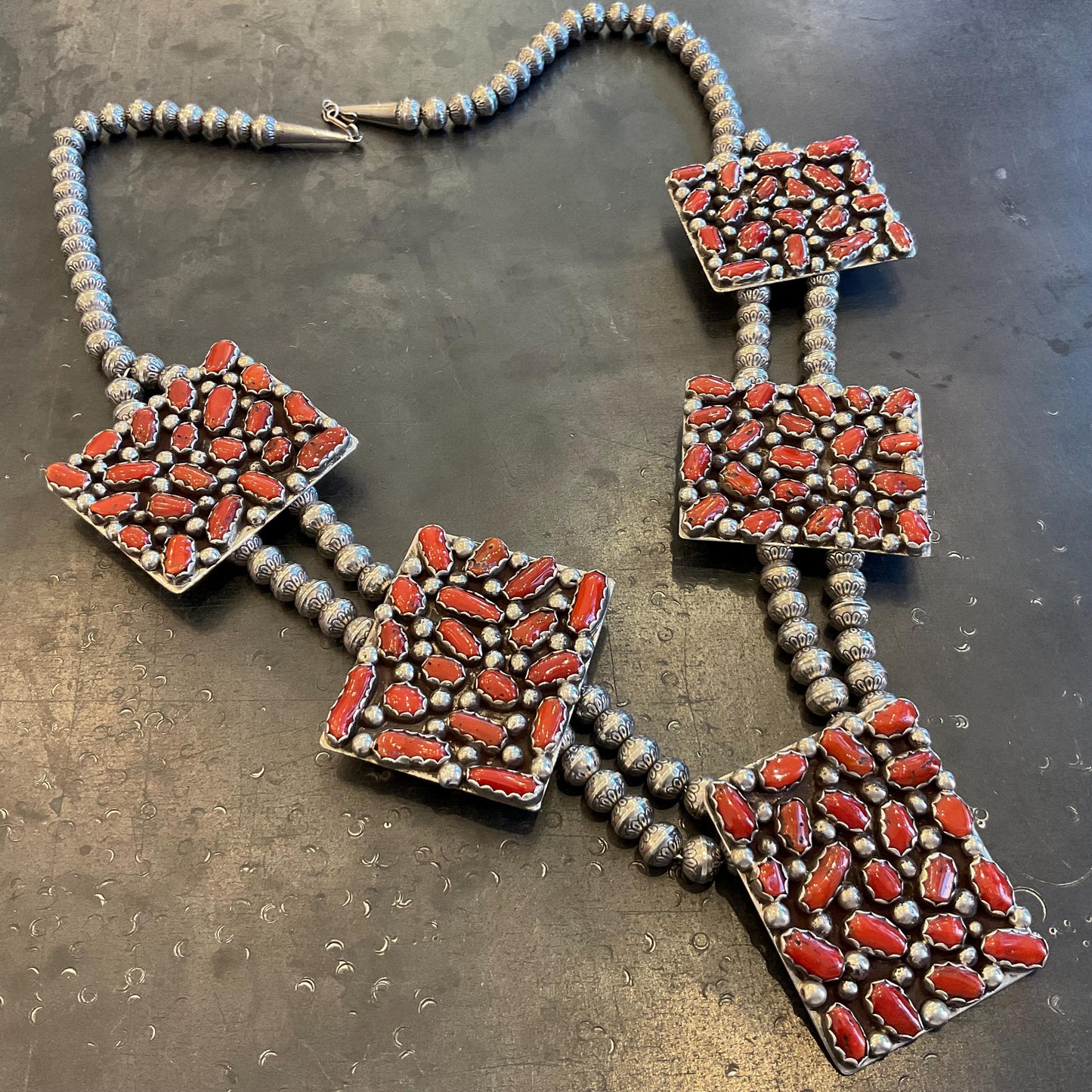 Sterling silver natural red coral Native American necklace set Colors Of Etnika