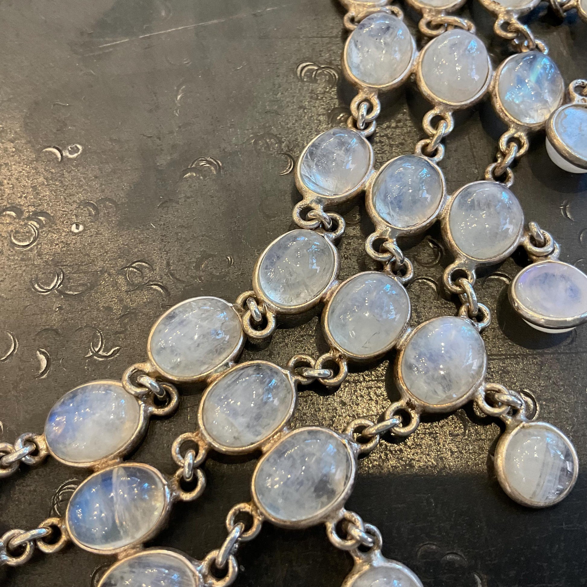 Sterling silver natural moonstone choker necklace collar Colors Of Etnika