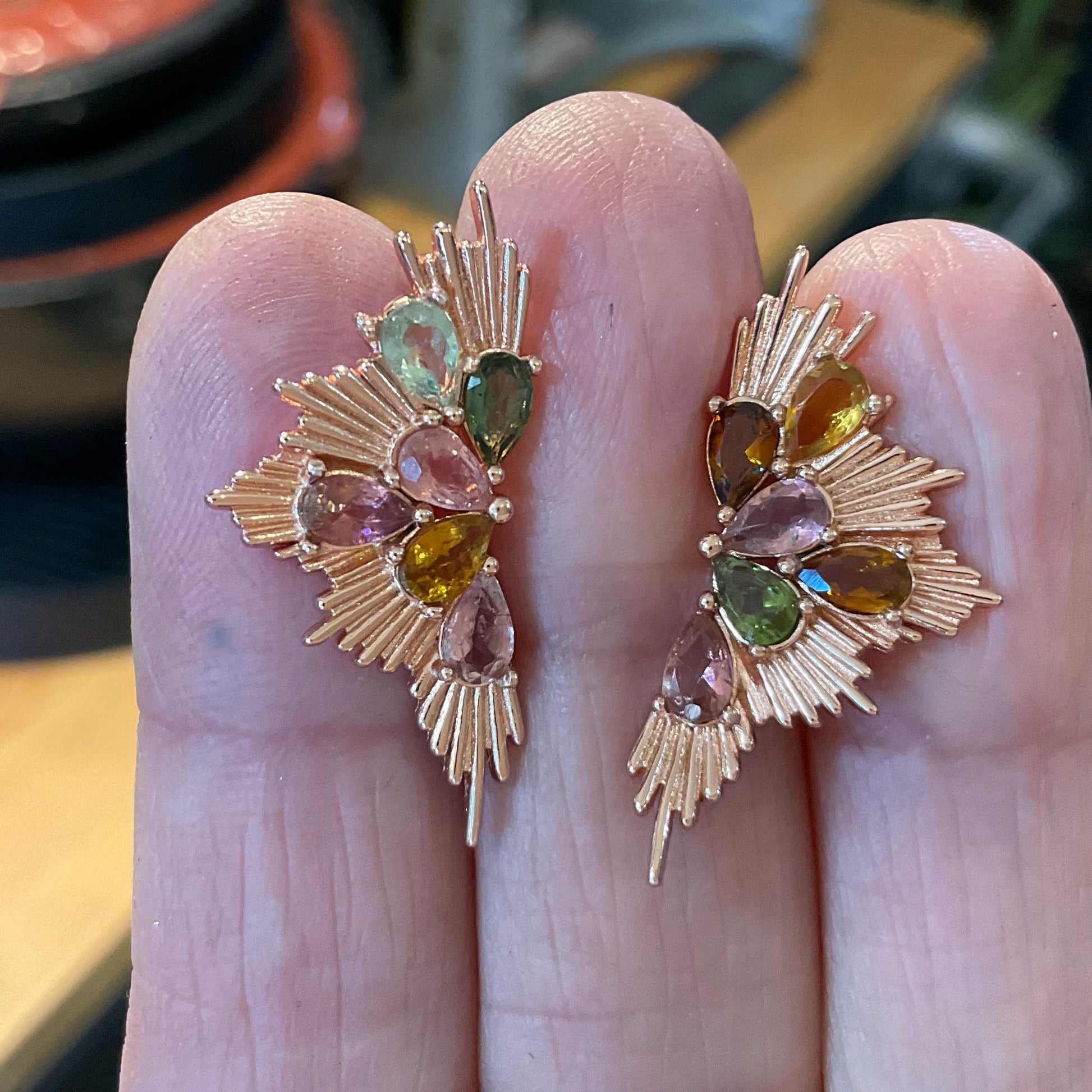 Sterling silver multi color tourmaline rose gold  stud earrings Colors Of Etnika