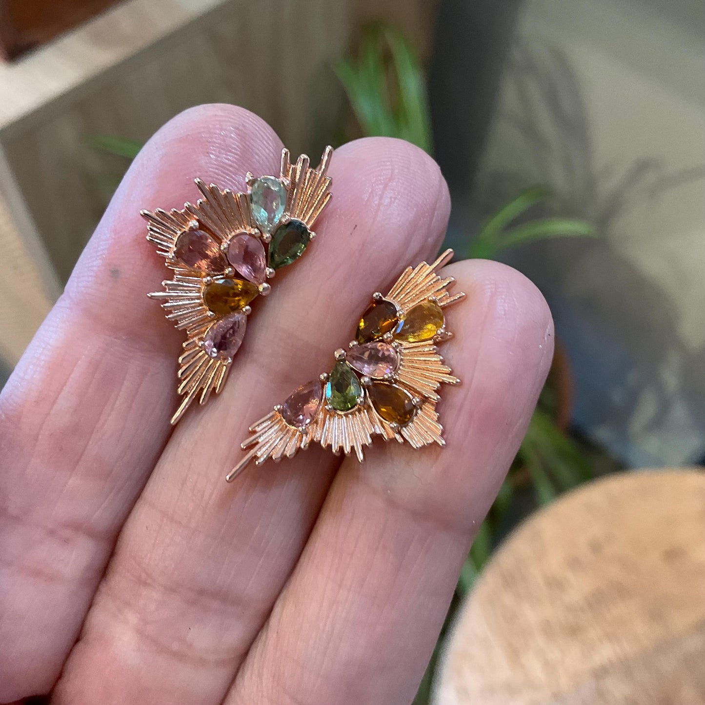 Sterling silver multi color tourmaline rose gold  stud earrings Colors Of Etnika
