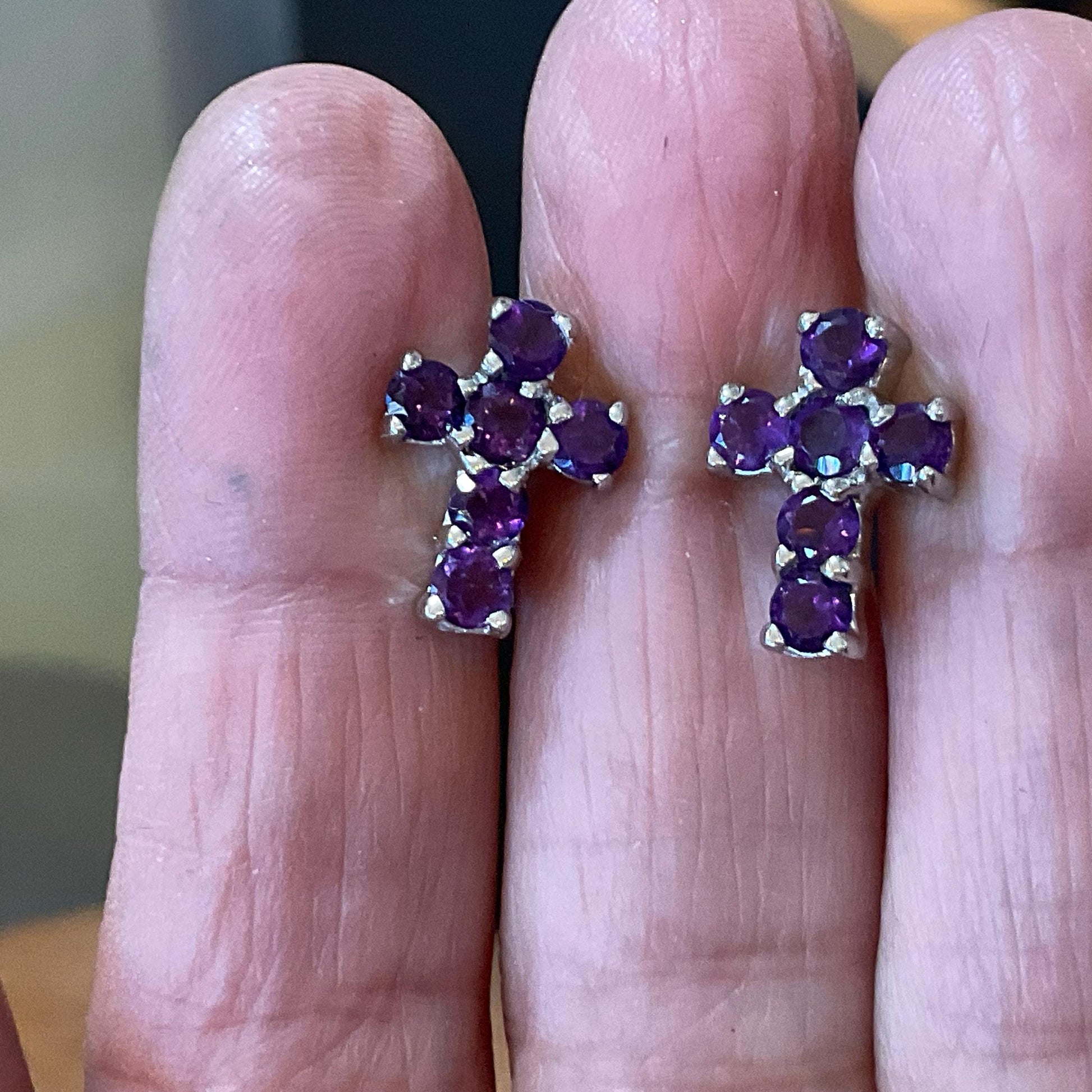 Sterling Silver  Natural amethyst Post cross earrings Colors Of Etnika